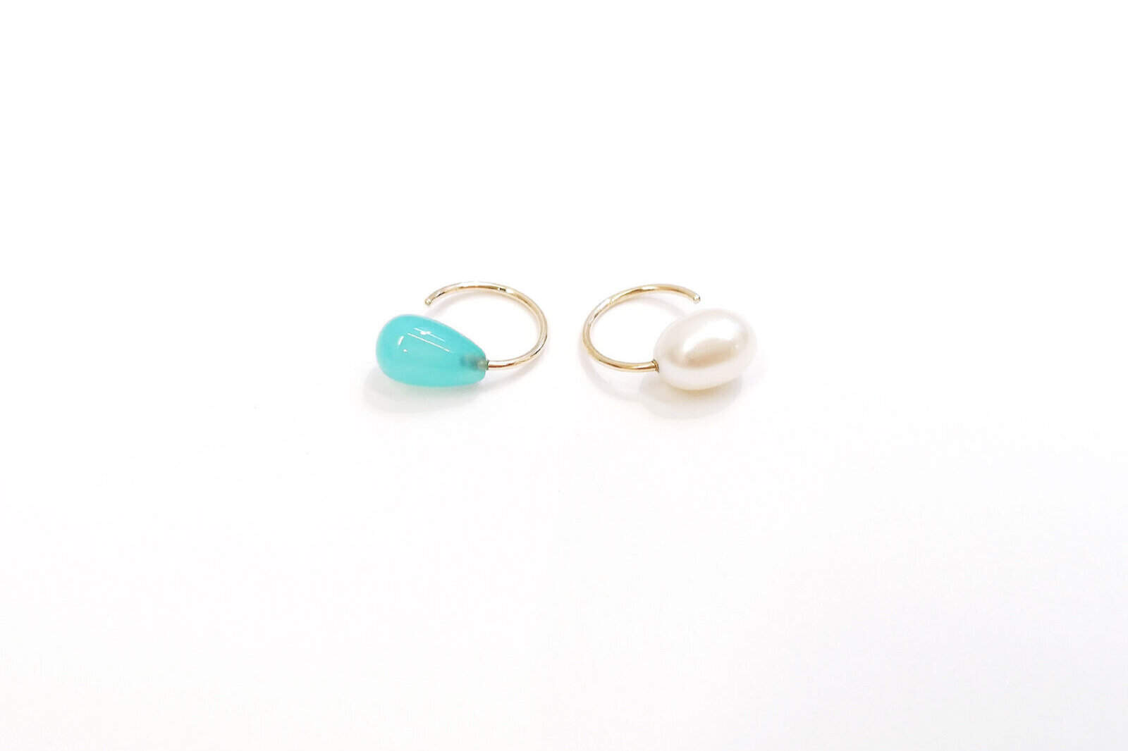  blau/weiss creolen  perle, chalcedon, gold 585/  