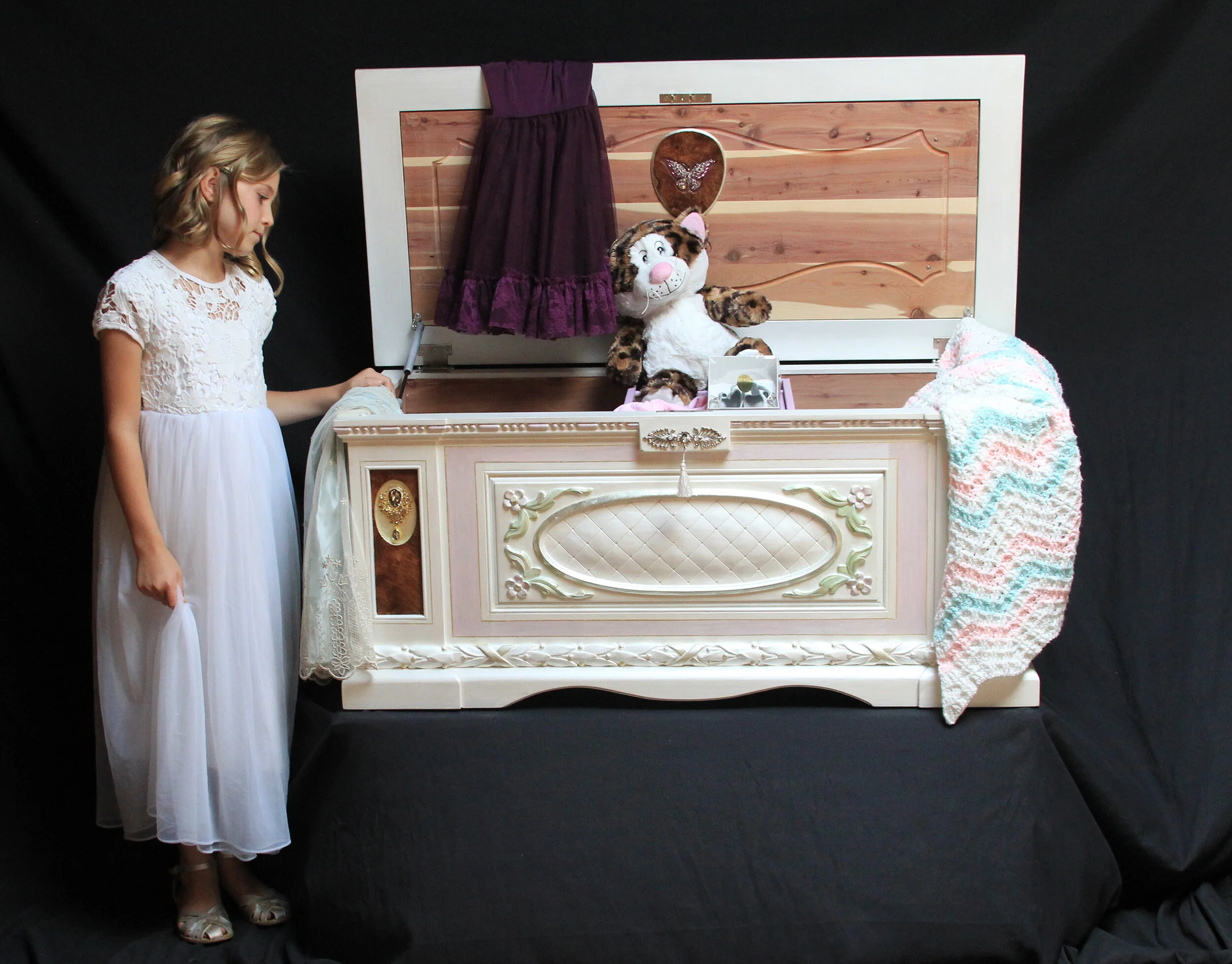 Anastasia Hope and Treasure Chest Little Girl enjoying her hope chest