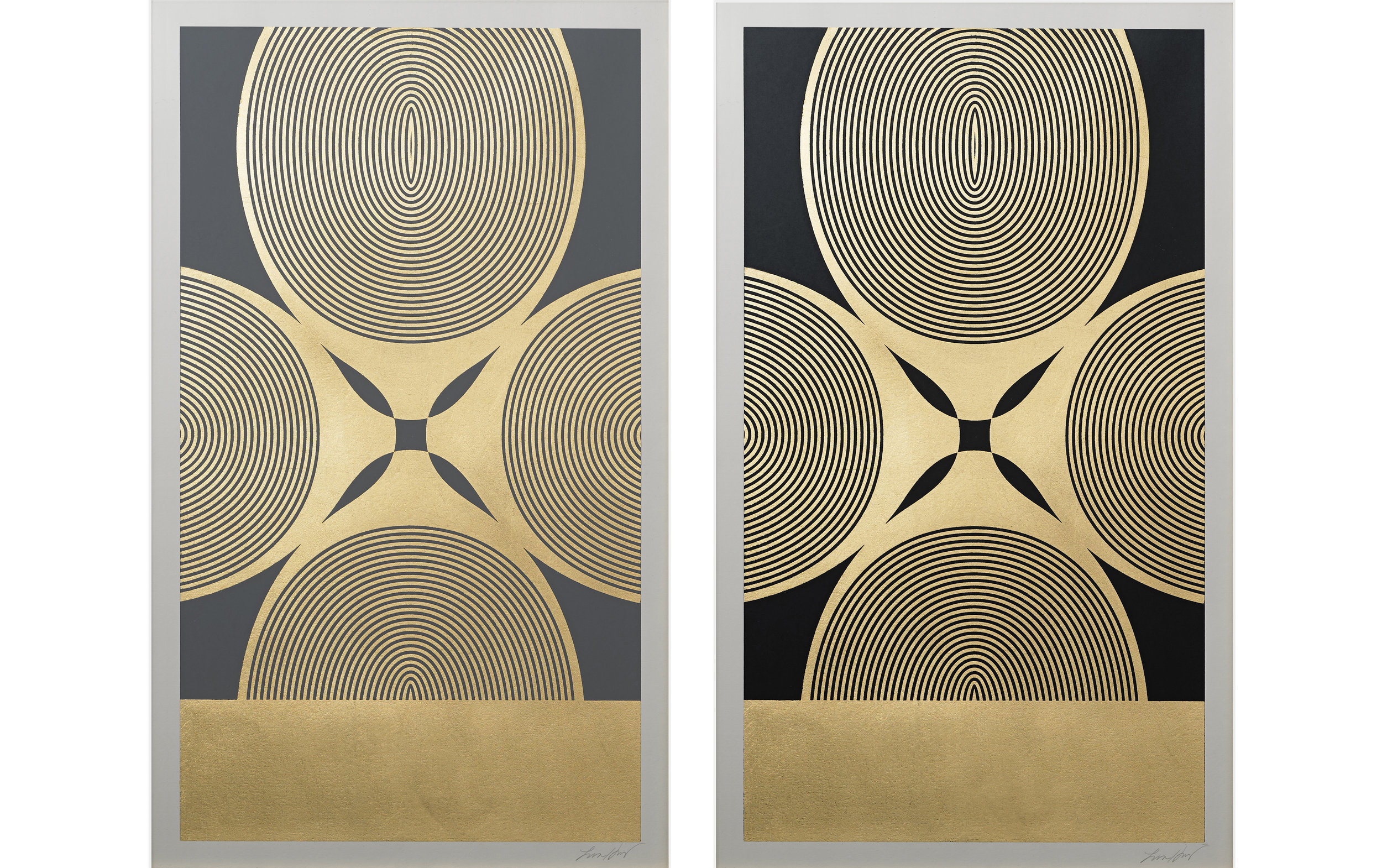 Royal Palm (Grey, Black) , 2015. Screen print. Ink, gold leaf. 15" x 25". Inquire