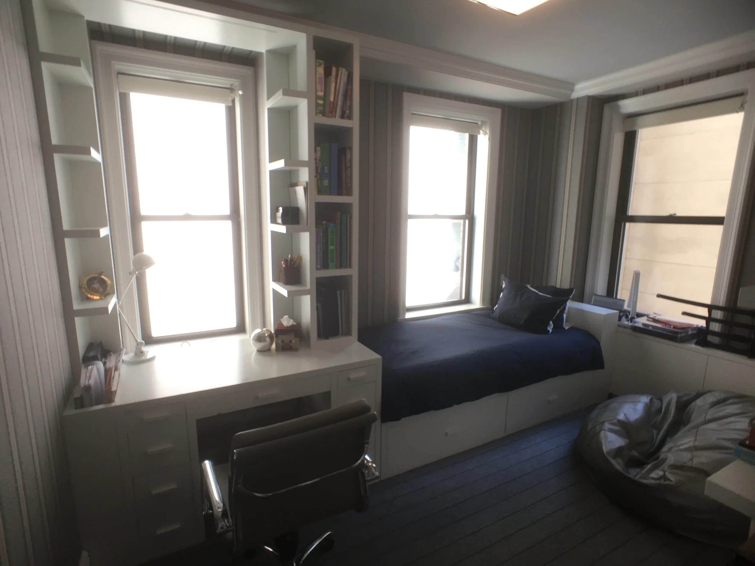 custom single unit desk/bed for teen's room in NYC apartment