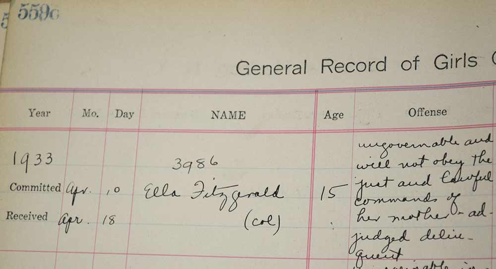 Ella Fitzgerald listed in the New York State Training School for Girls logbook