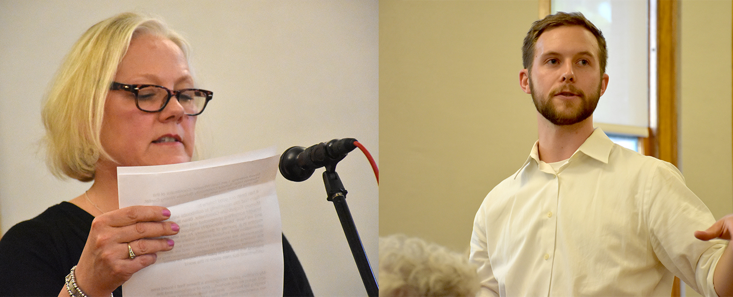 Workshop facilitators Gail Wheeler and Brian Buckley speaking during the opening event at the Hudson Area Library