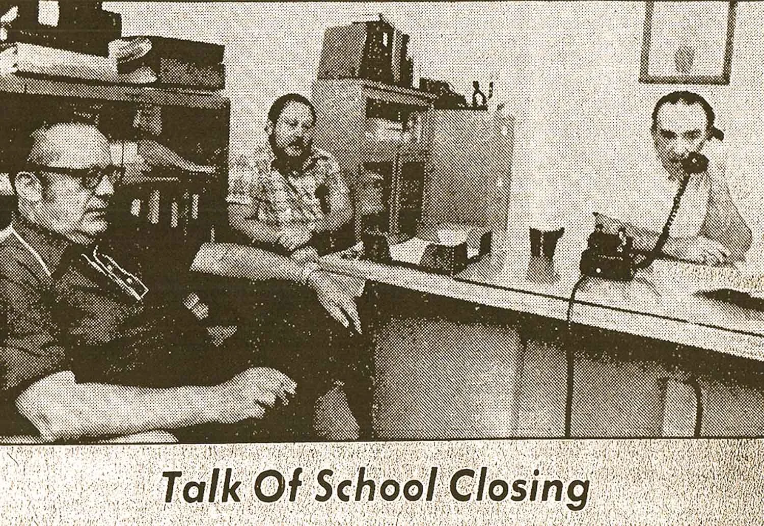 The Training School's final superintendent, George Dolecal (right), fields questions from reporters about the School's possible closure. Source: Hudson Register-Star , August 11, 1975.