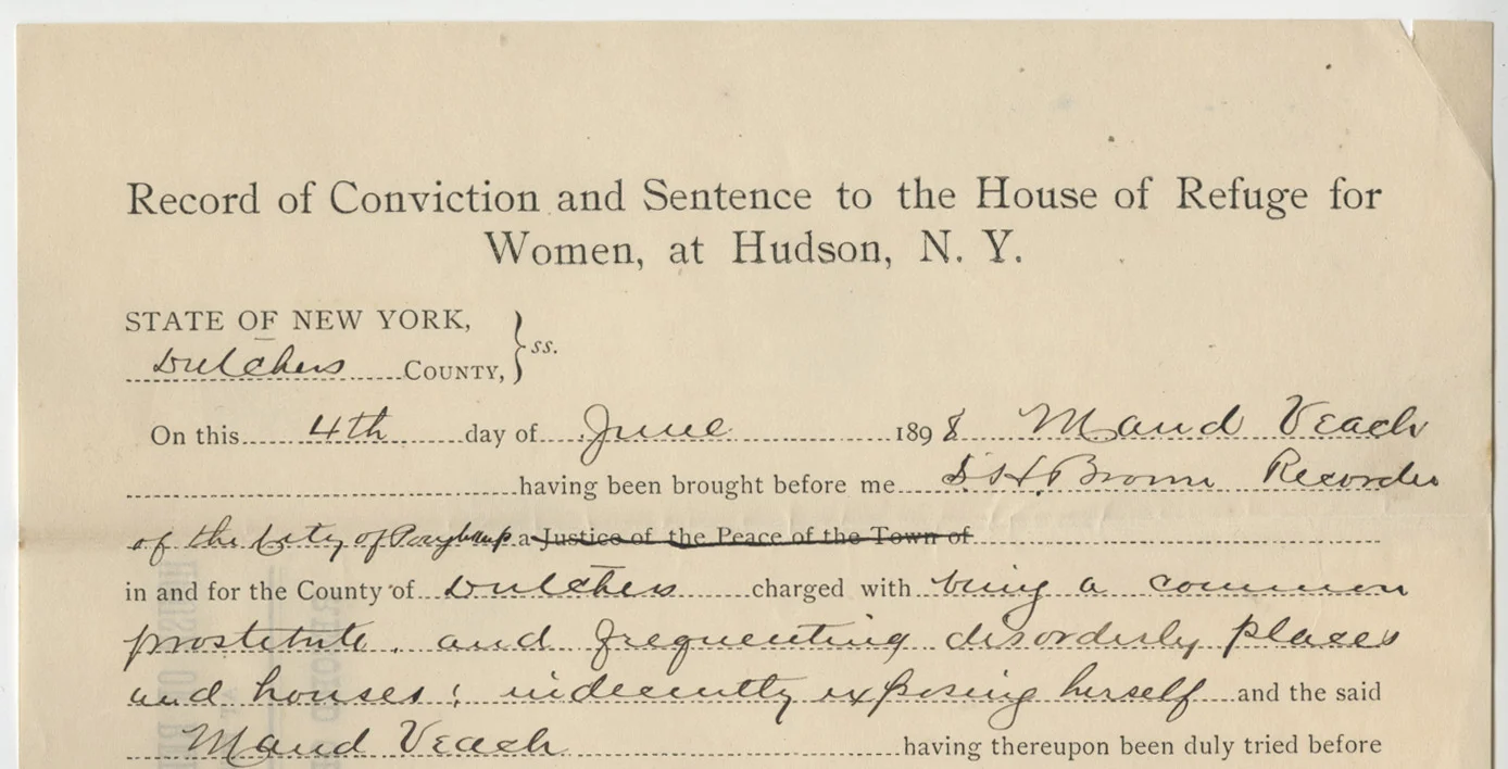 Record of Conviction, Maud Veach, House of Refuge for Women, Prison Public Memory Project