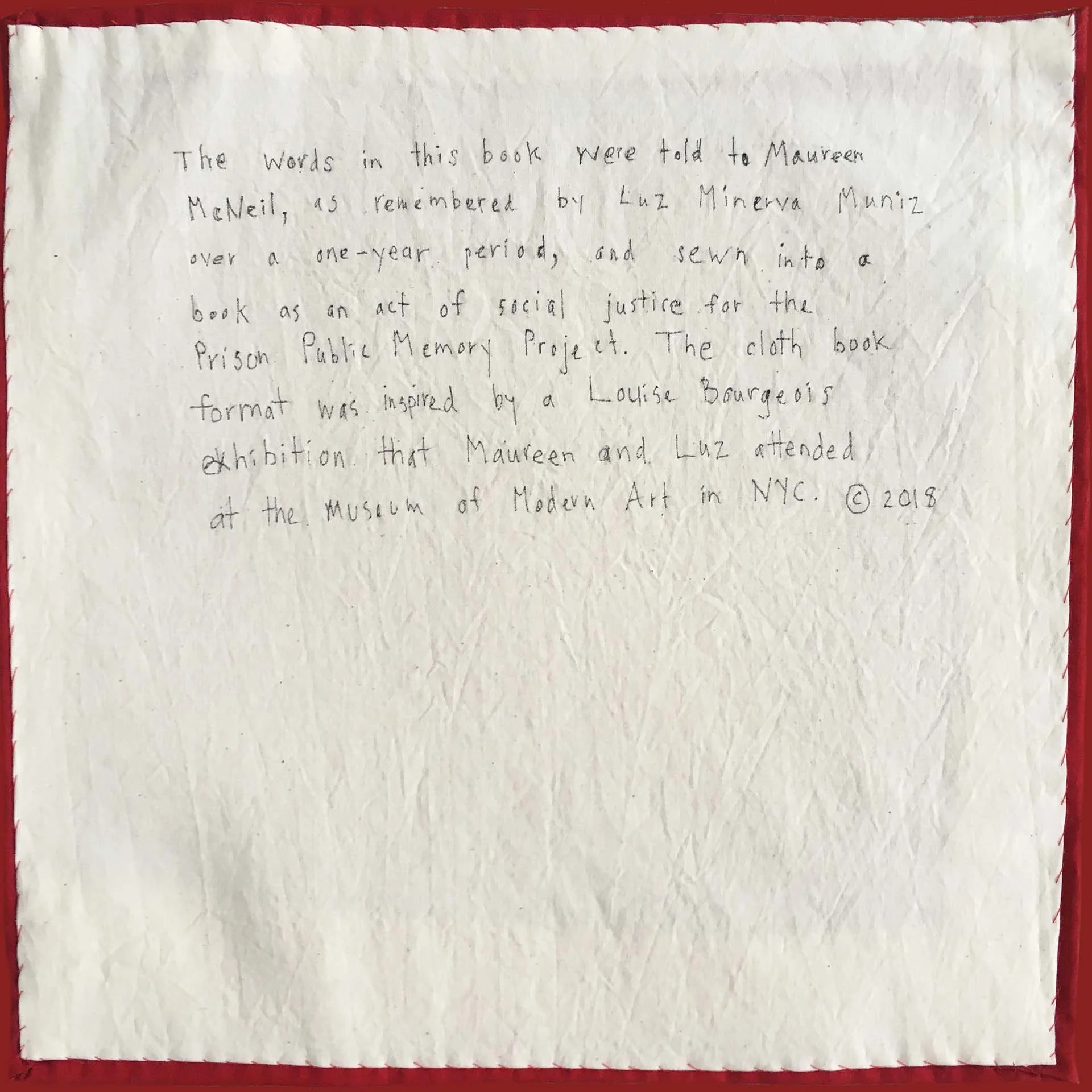 Dedication Page in The Cloth Book by Luz Minerva Muniz