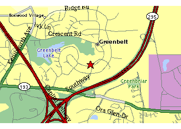 Greenbelt Map showing location of Greenbelt Community Center