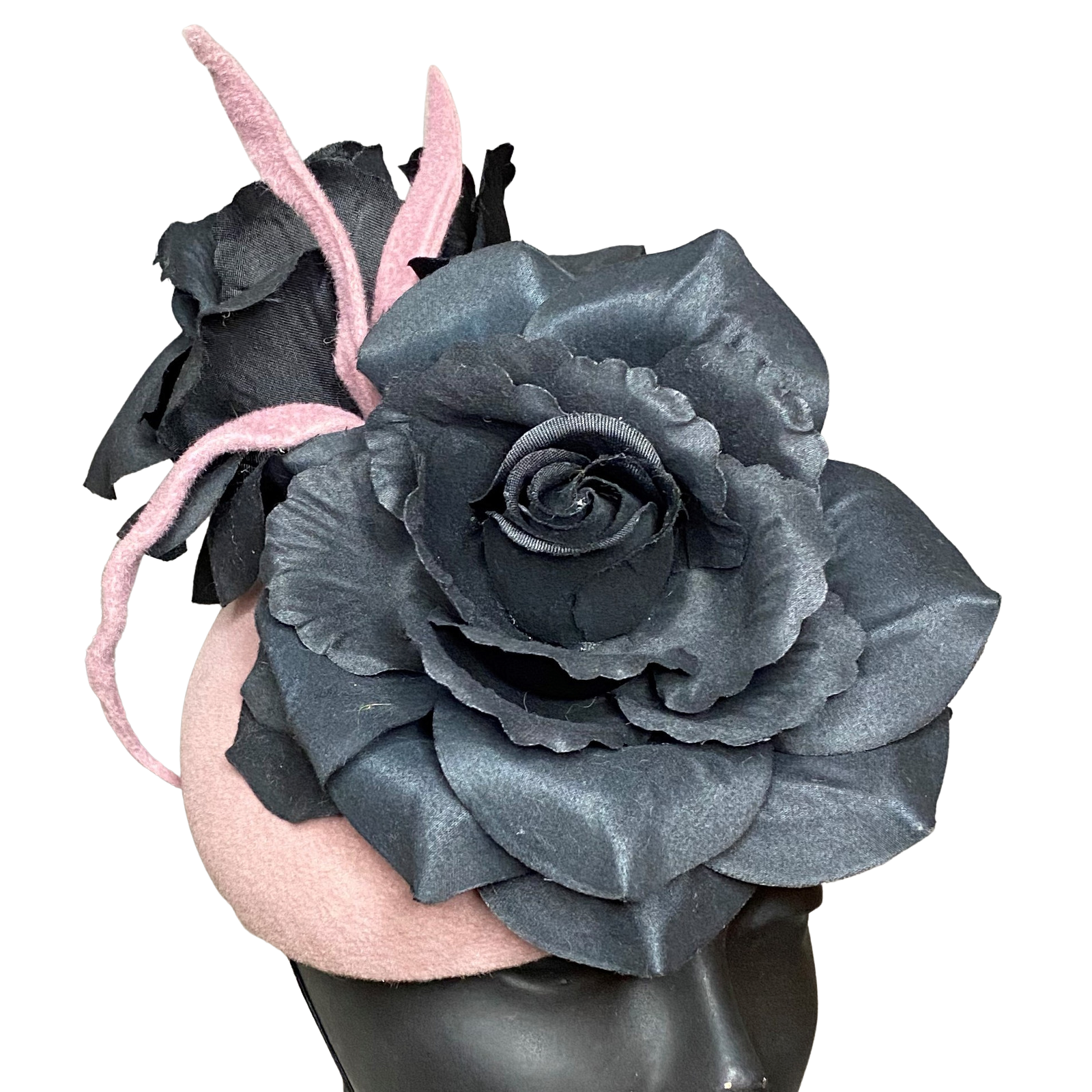 Black and Rose Felt Fascinator Black Pillbox Fascinator: Red Rose & Netting Derby Hat - Etsy main image 4