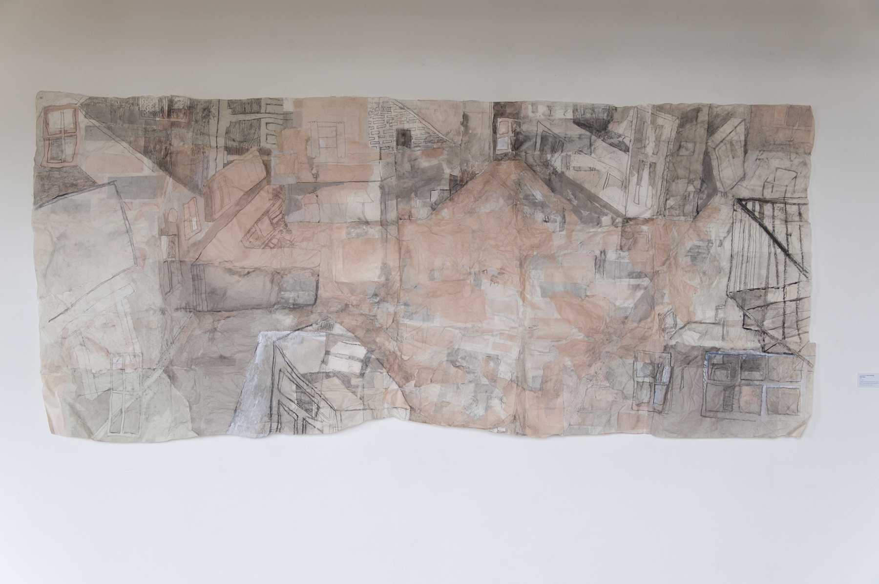 Katherine DeLamater White Table 2015 9 x 4 feet Collaged handmade papers (abaca, cotton rag from father’s shirts, bamboo) with ink, graphite, charcoal, china marker, and litho crayon