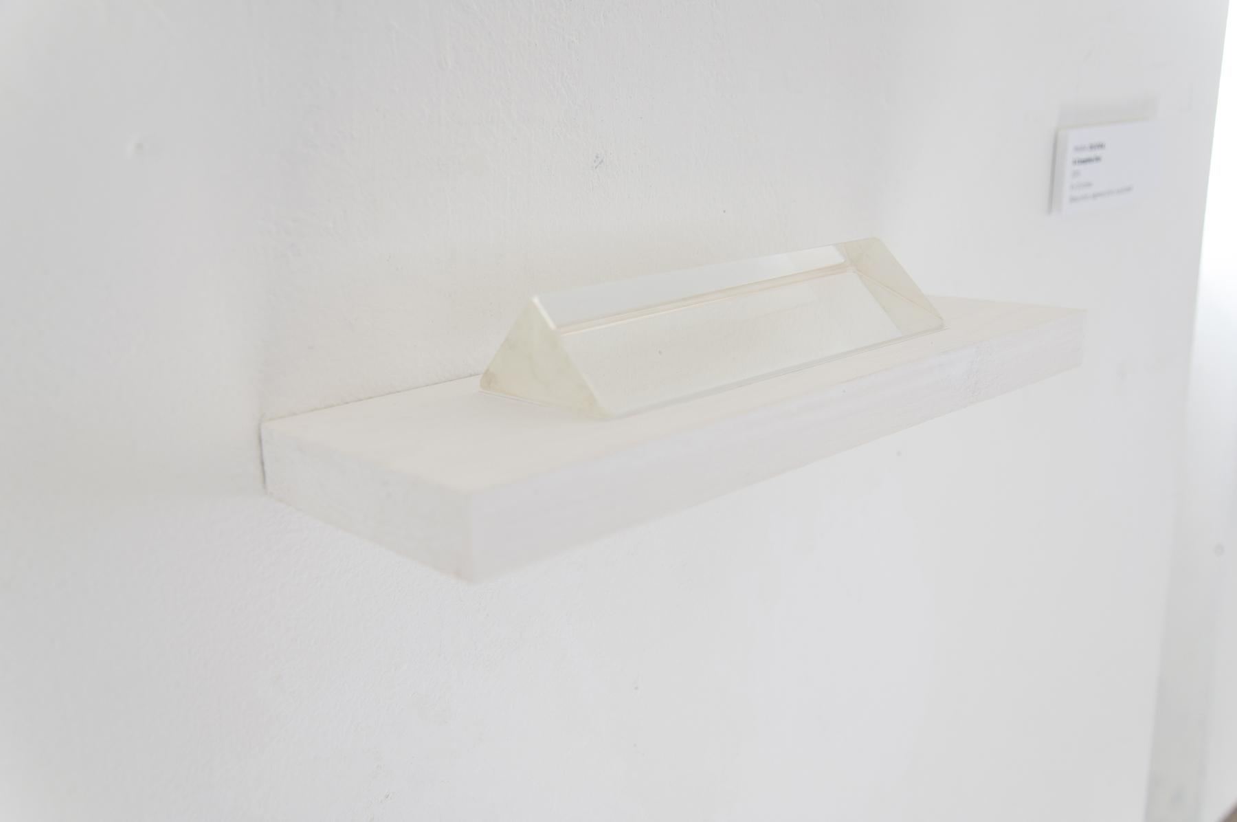   Mara Duvra  A Complete End 2015 4 x 12 inches glass prism, pigment print, wood shelf 