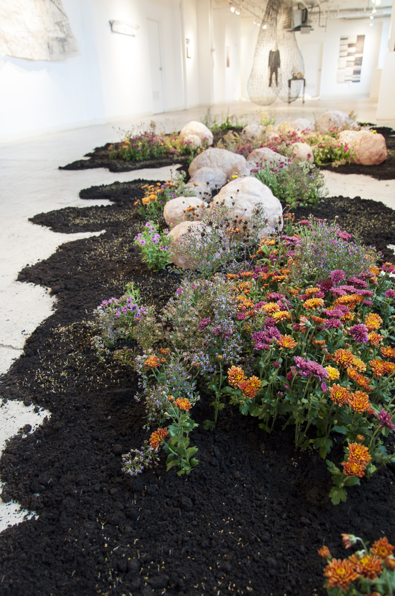 Yeonhee Cheong Growth and Decay 2016 Abaca, soil, alfalfa, chrysanthemum
