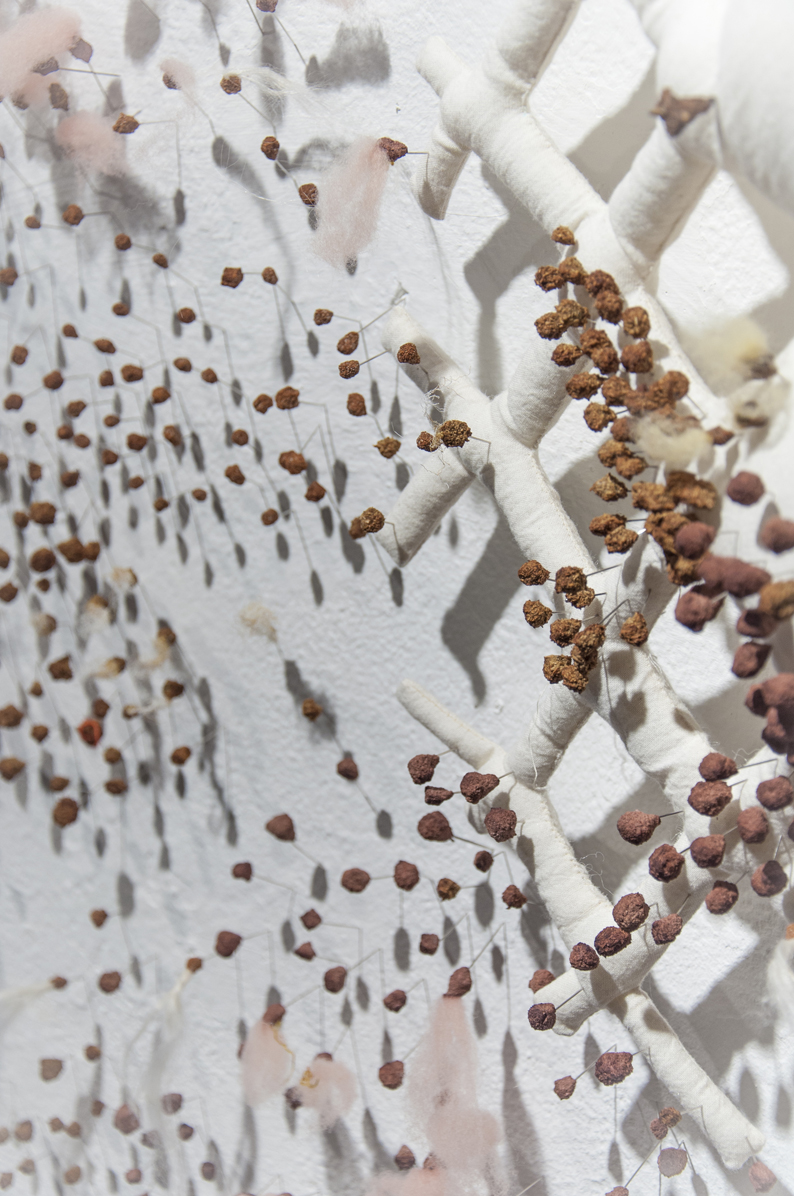 Hannah Bennett Translation: Pincushion 2016 Fiberfill, muslin, pins, paper pulp, iron filings, thread, wool fleece, silk fiber, ramie fiber, brazilwood sawdust, osage orange sawdust