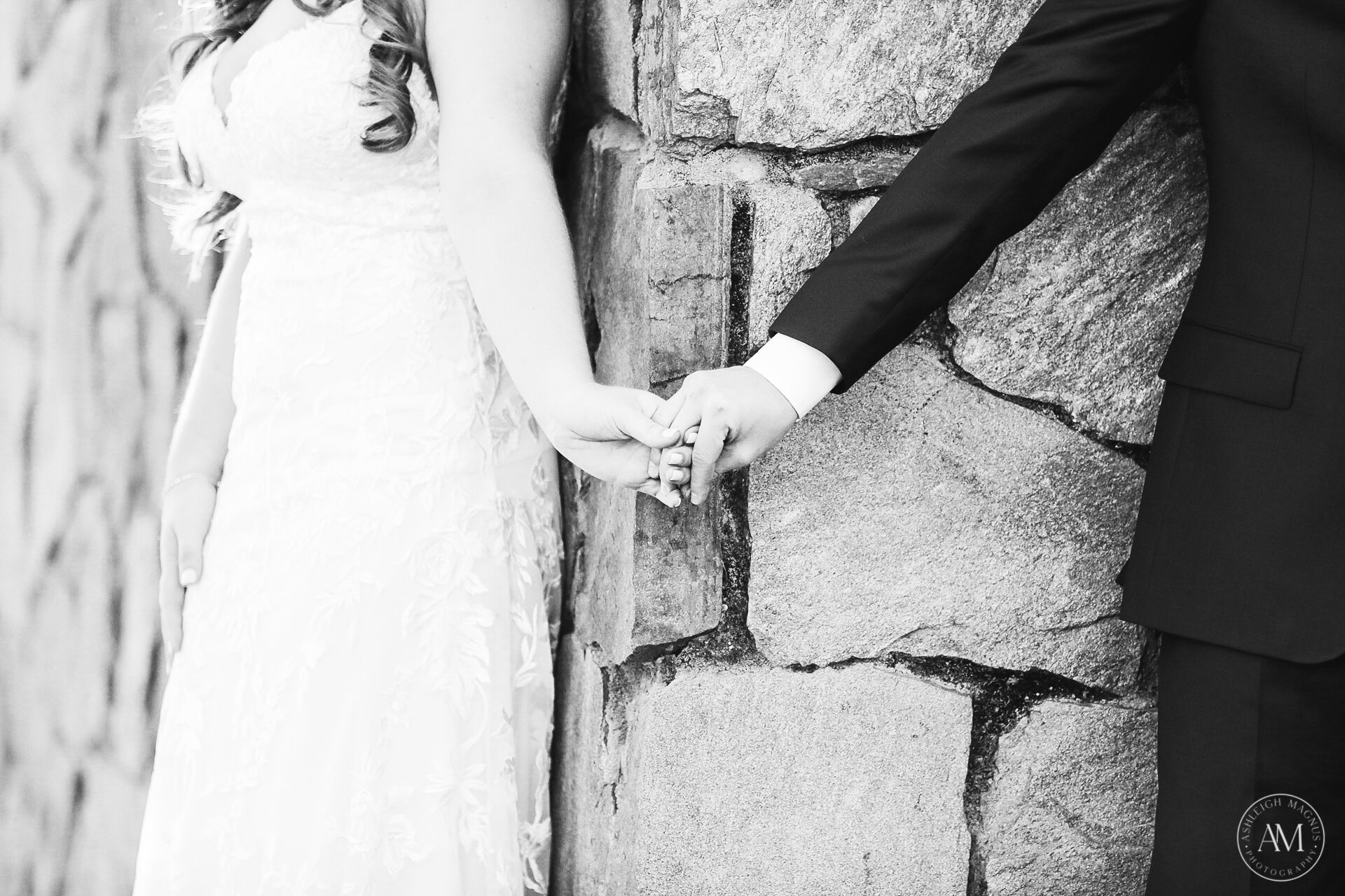 black and white shot of bride and groom