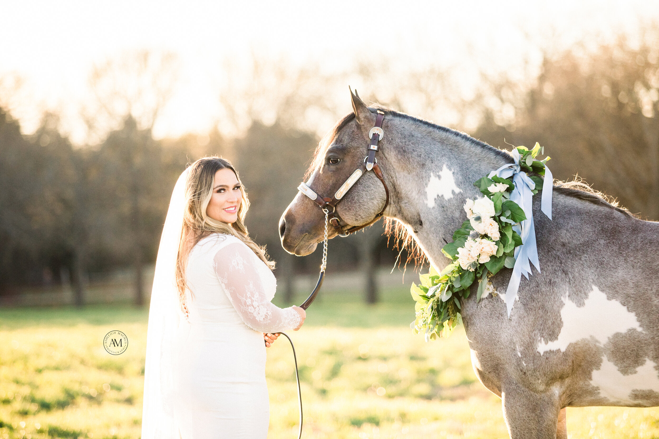 Bride with her paint horse