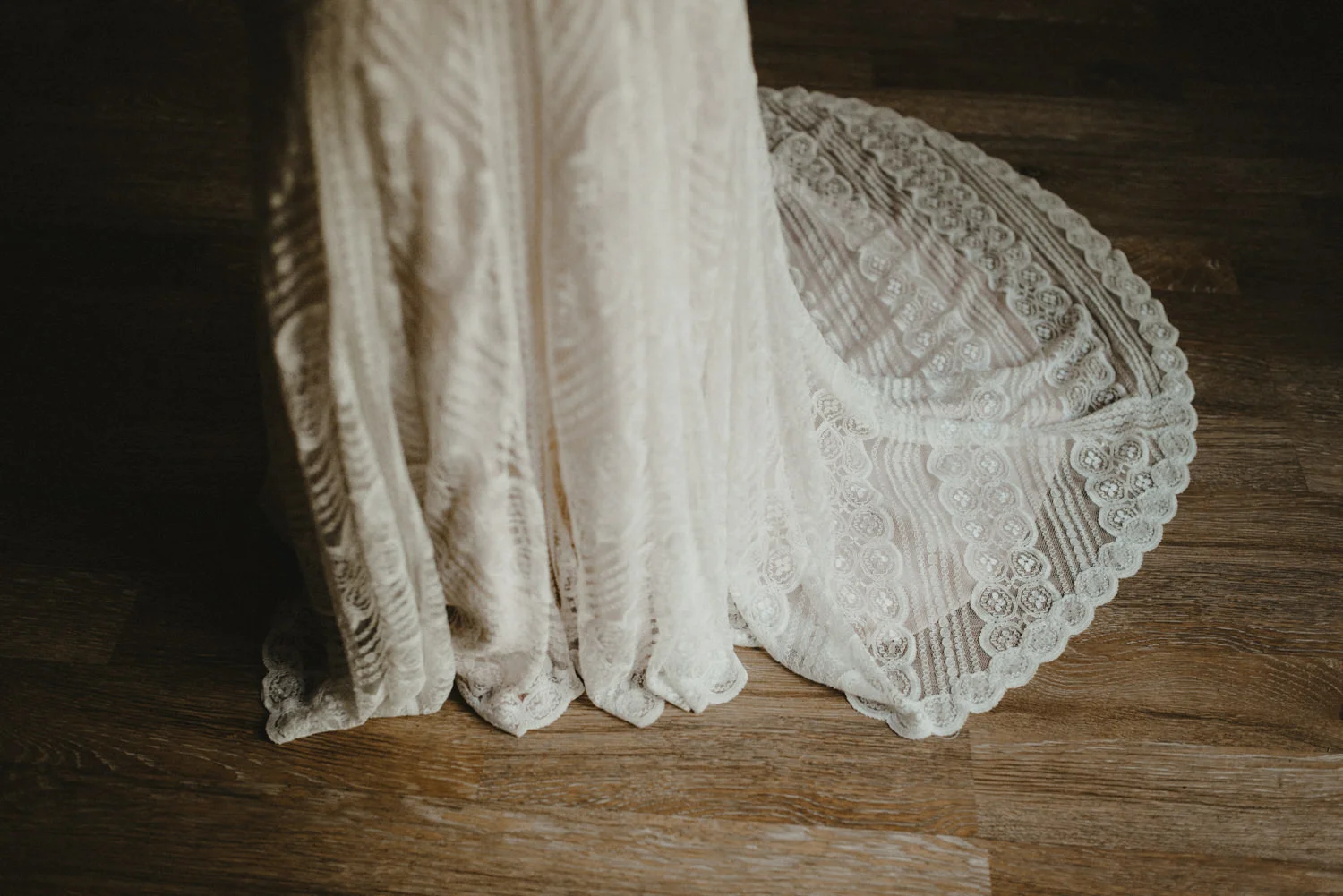 white wedding dress on dark background