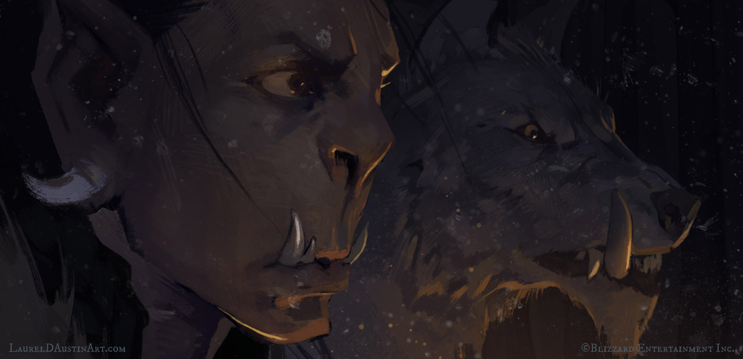 Durotan is shown here as a kid with his mom's wolf, Stormfang.