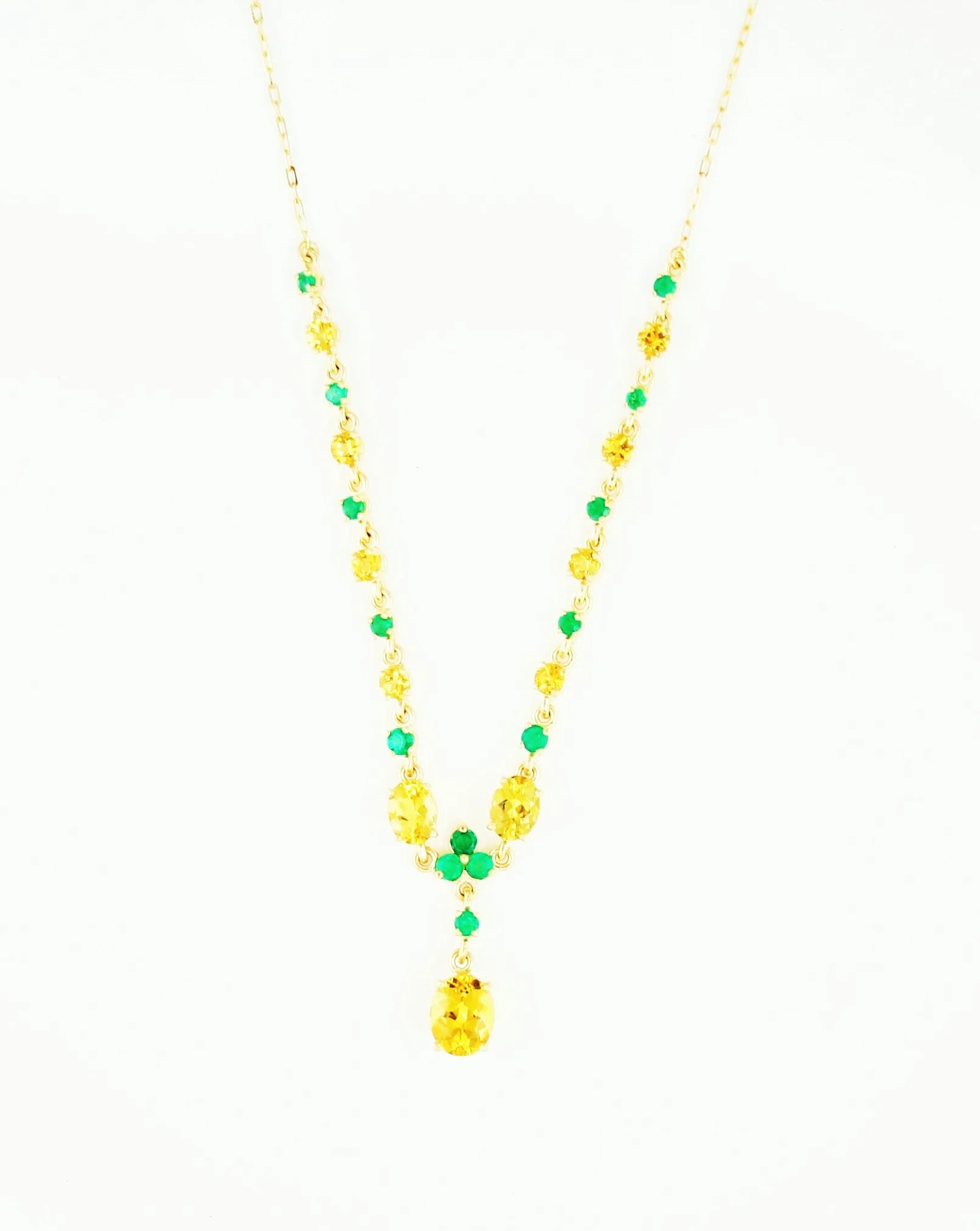 Custom Design Yellow and Green Emerald Necklace and Earrings