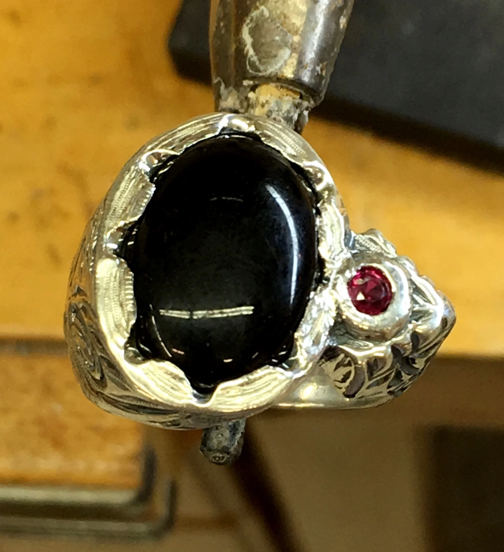 Custom Design Onyx and Ruby Gent's Ring