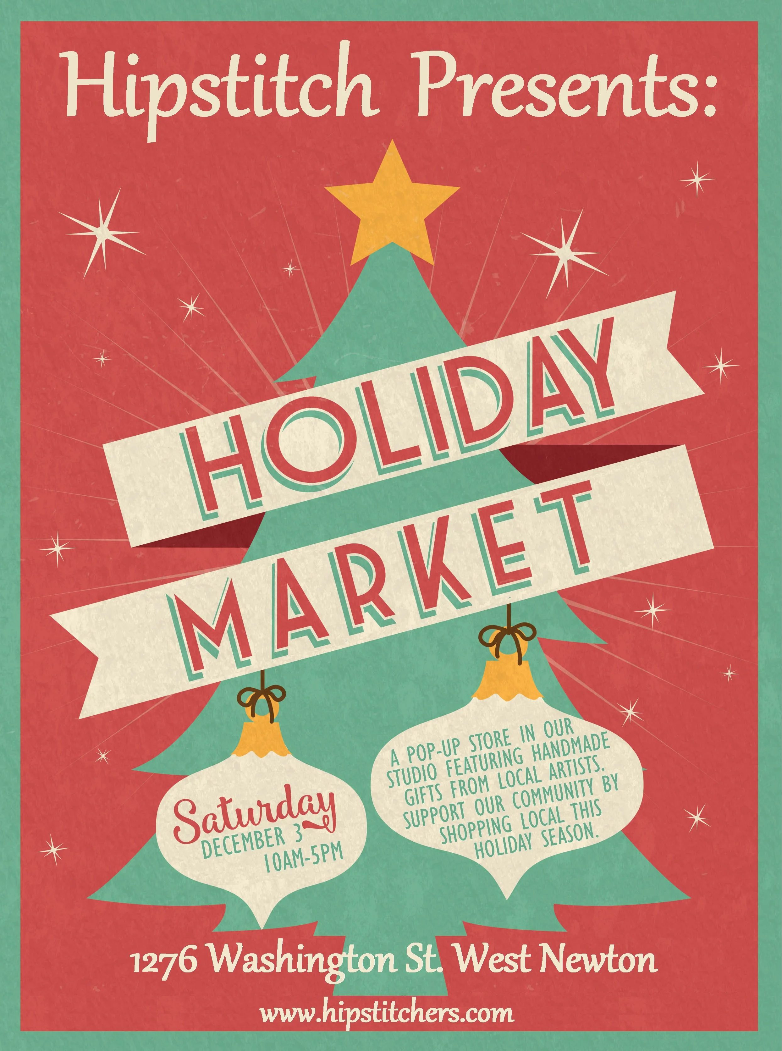 Etsy seller holiday pop up at Hipstitch, 12/3