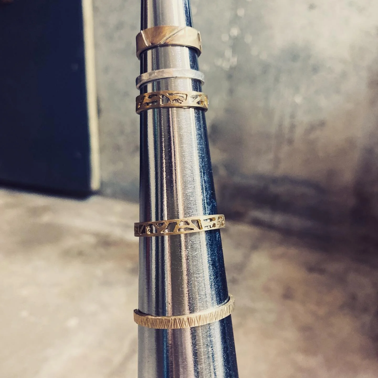 Gloomy rain outside is the excuse I needed to spend all day in the studio. Some crude hoop earring prototypes just off the mandrel.