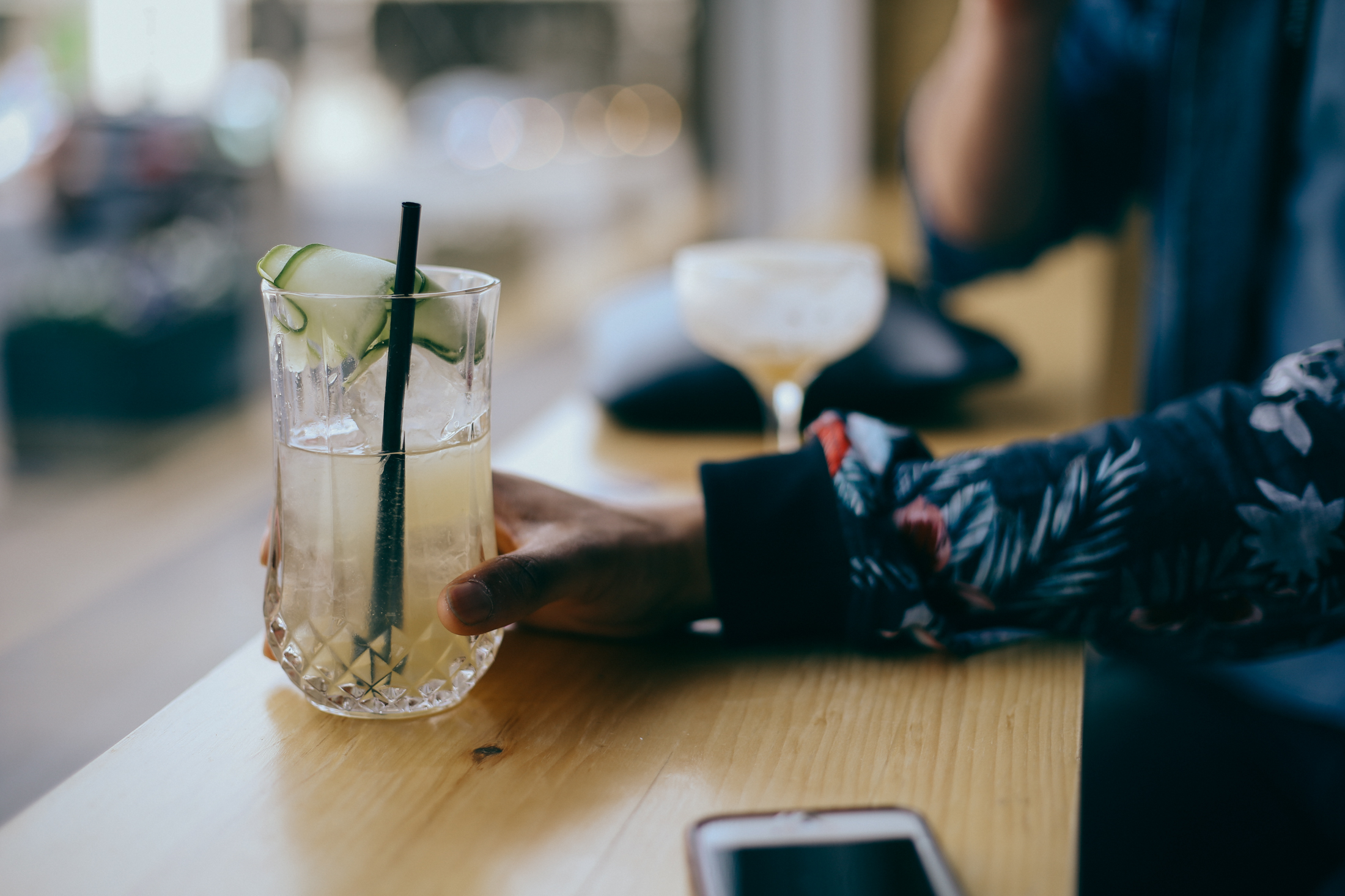 Persephone (Prosecco, cucumber infused gin, st-germain, lime, simple)