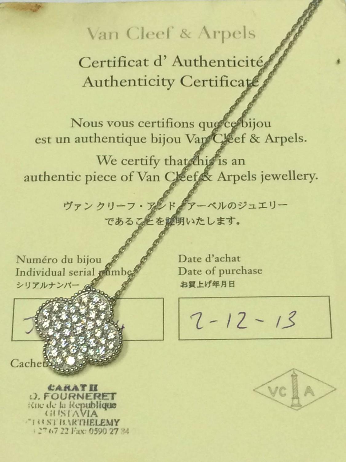 van cleef and arpels certificate of authenticity