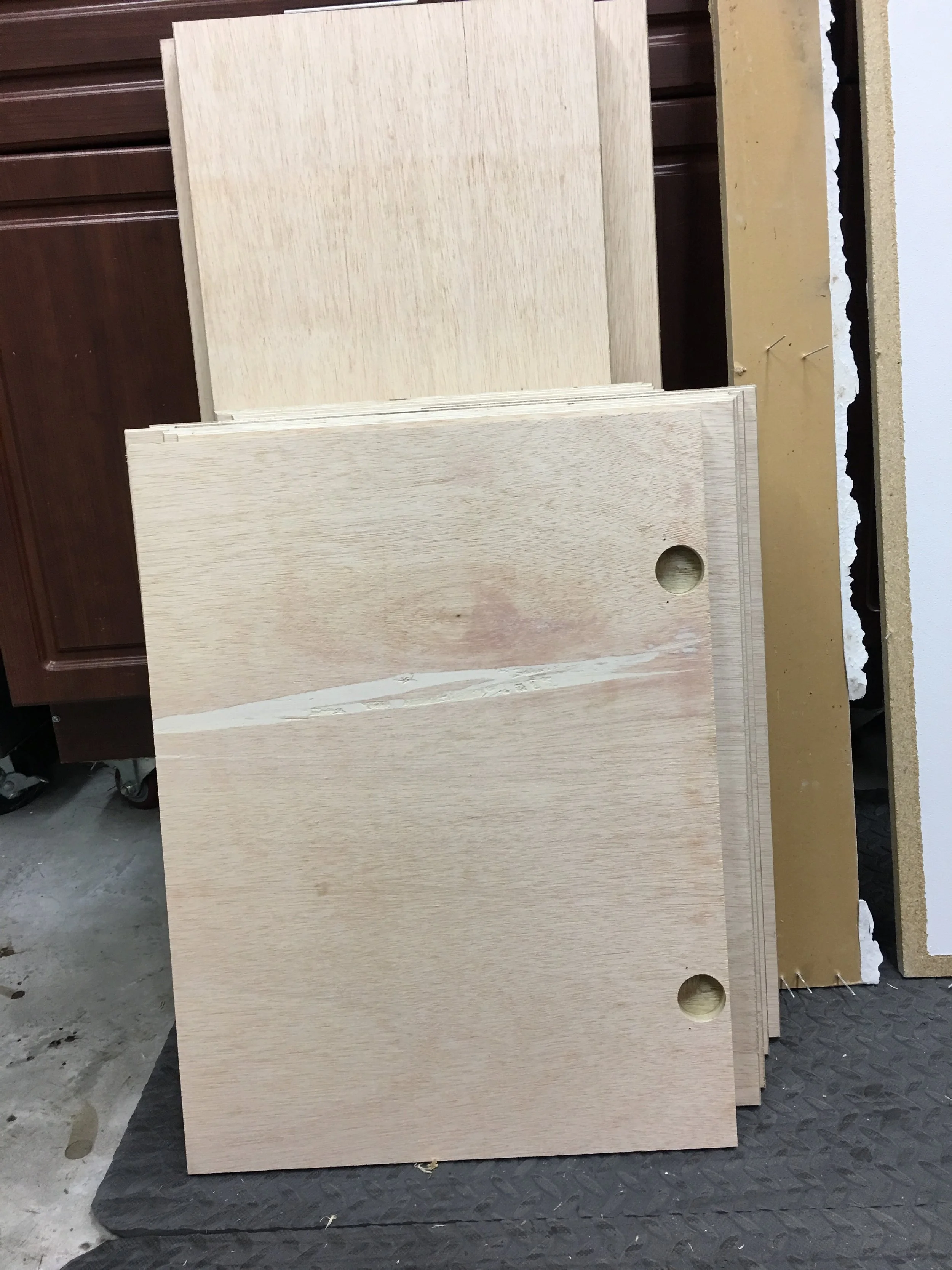 Our new cabinet and drawer faces made from plywood.