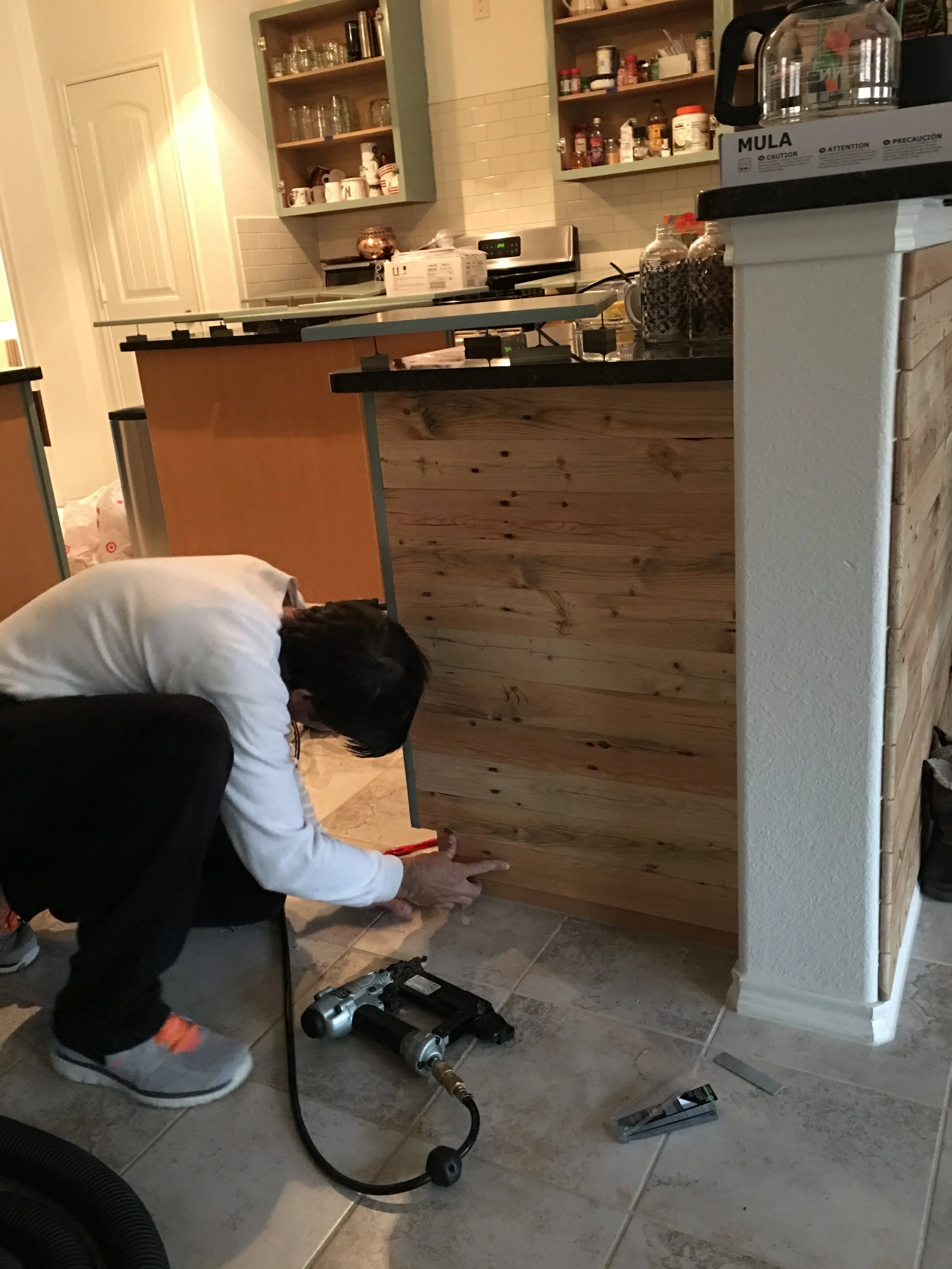 The wood we used is reclaimed, planed, and unfinished. It's the same wood that we use for all of our reclaimed wood products. 