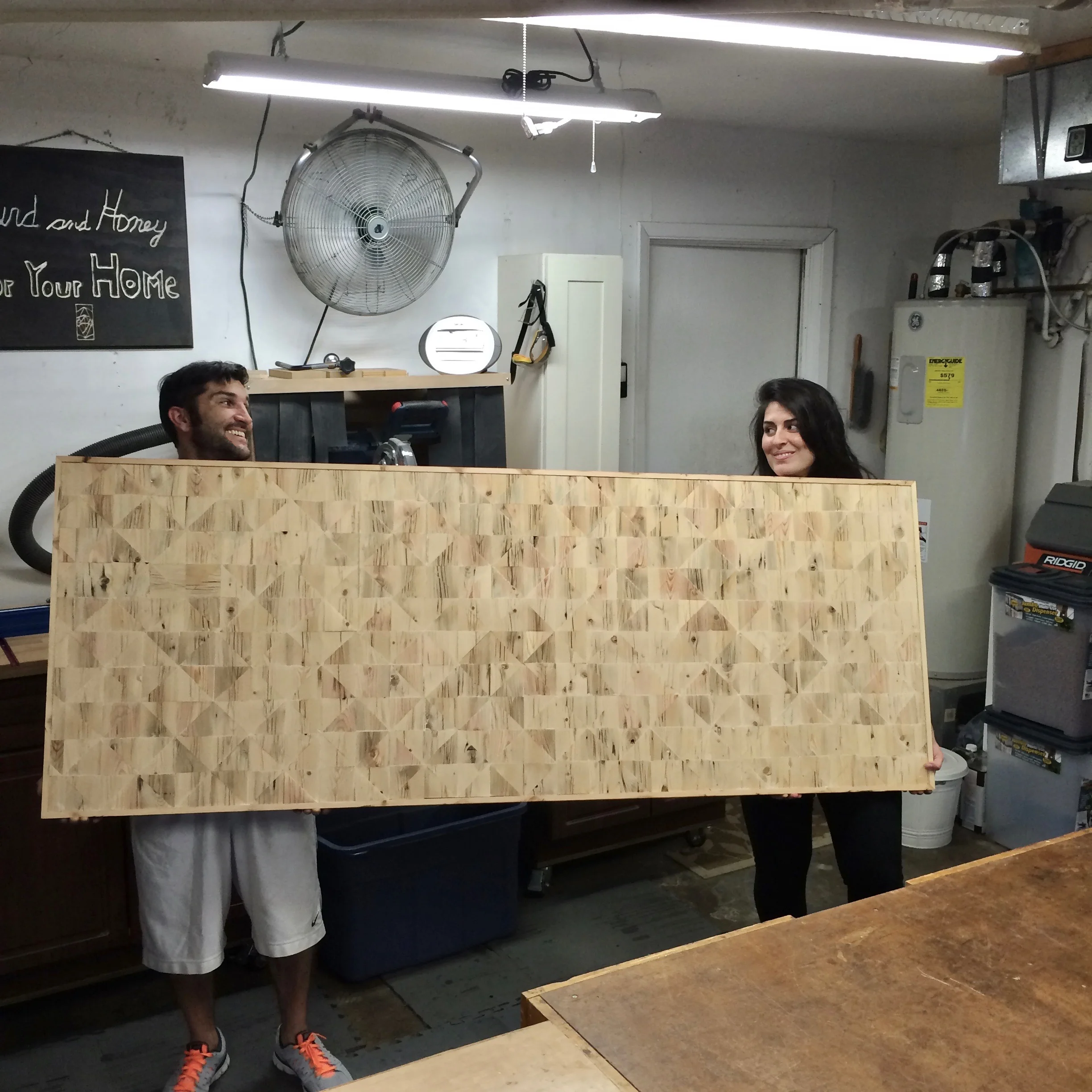 March, 2015 - Working on our headboard. 