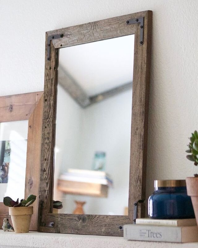 This little mirror is one of our forever favorites. It&rsquo;s a perfect statement for smaller spaces - like a powder bath - measuring 20&rdquo;x24&rdquo;, and made with reclaimed wood. It can be made with or without the metal brackets. We call it ou