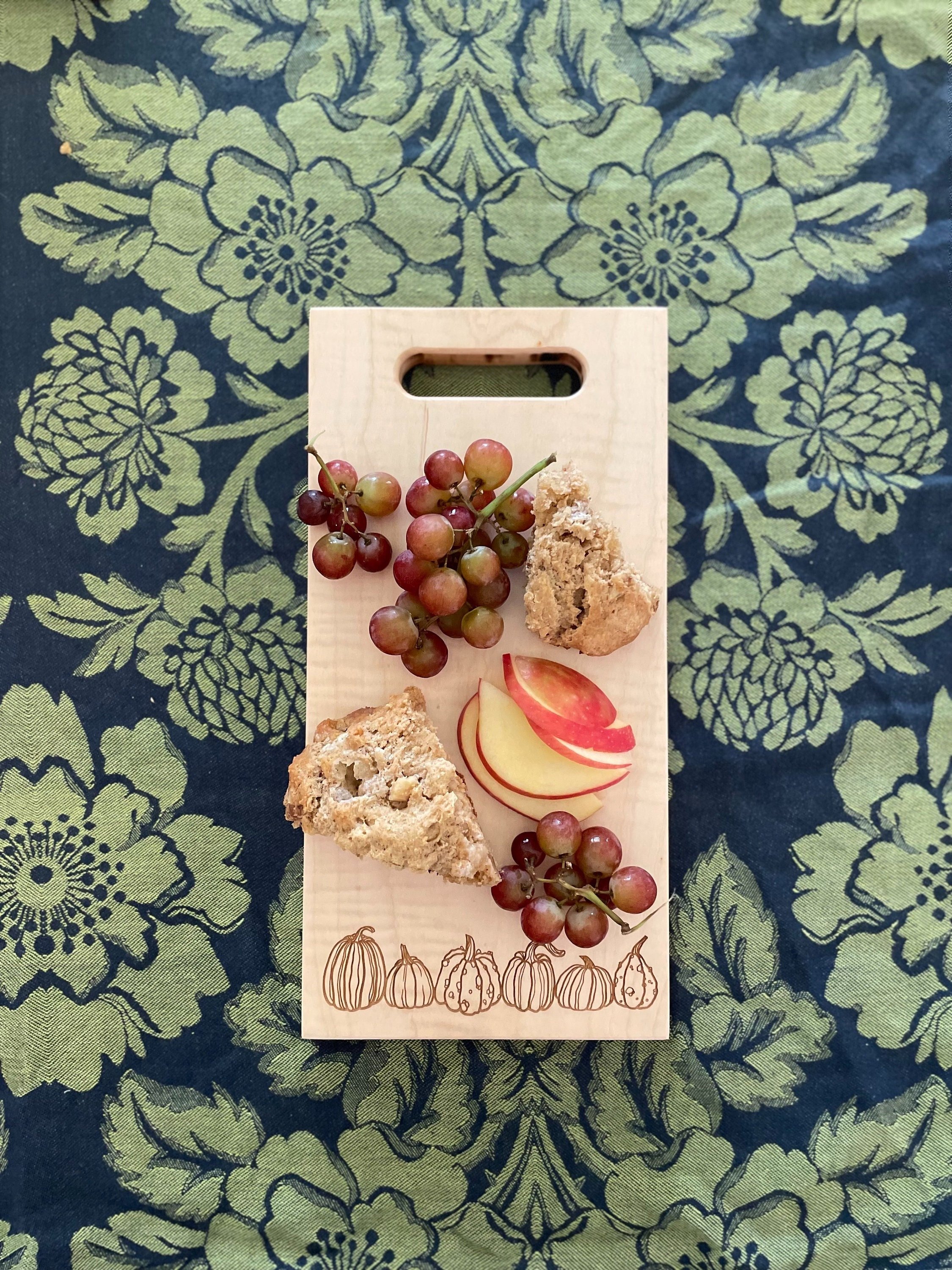 Wood Cutting Board Engraved with Pumpkin Design, Engraved Cheese Board for Fall, Charcuterie Board in Walnut, Maple or White Oak, Pumpkins