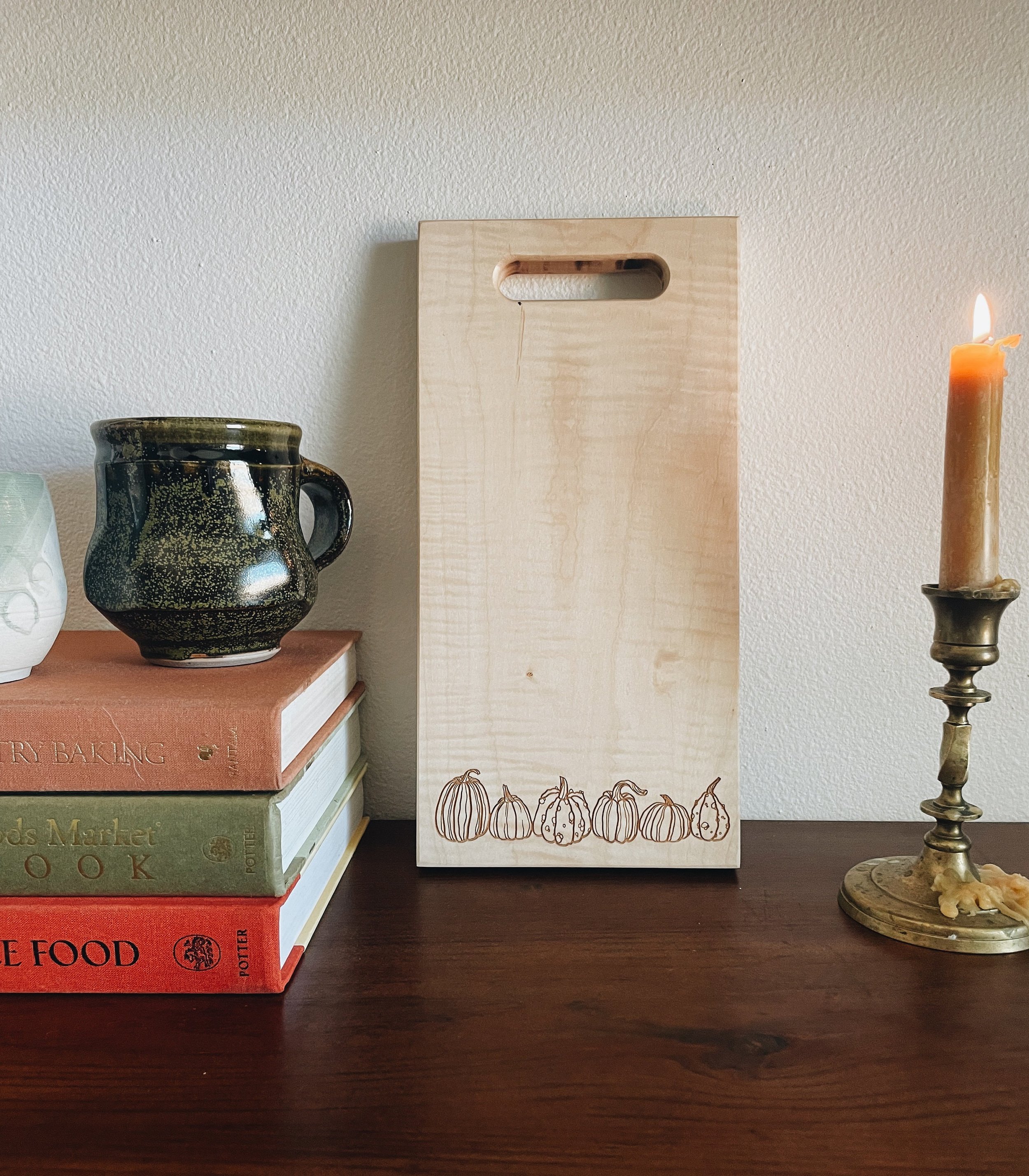 Wood Engraved Cheese Board with Pumpkin Design, Cutting Board for Fall, Autumn Charcuterie Board in Walnut, Maple or White Oak, Pumpkins