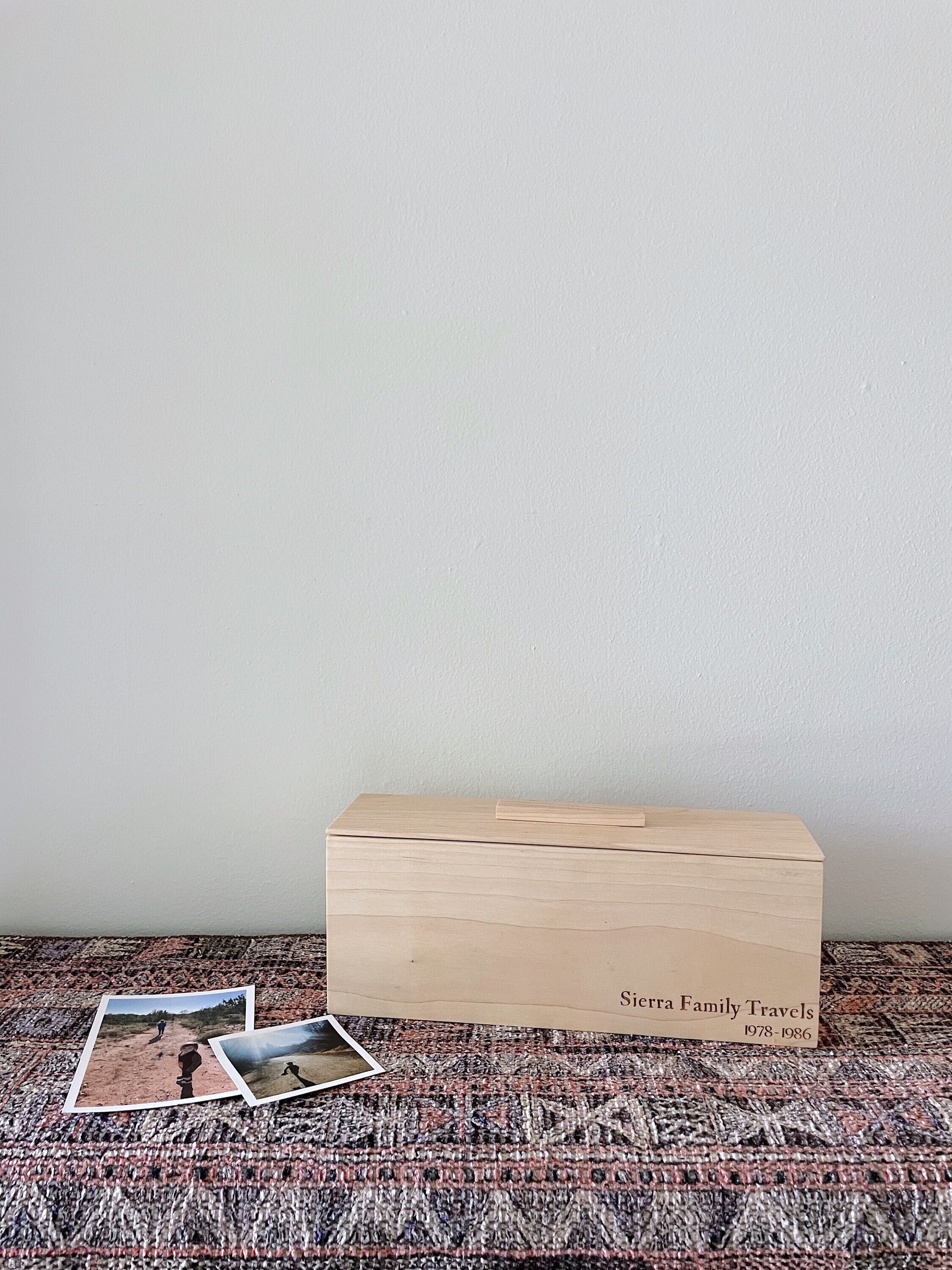 Engraved Wedding Memory Box for Photos, Personalized Wooden Box for 4x6 or 5x7 Photos and Cards, Walnut or Maple Wood Gift Box