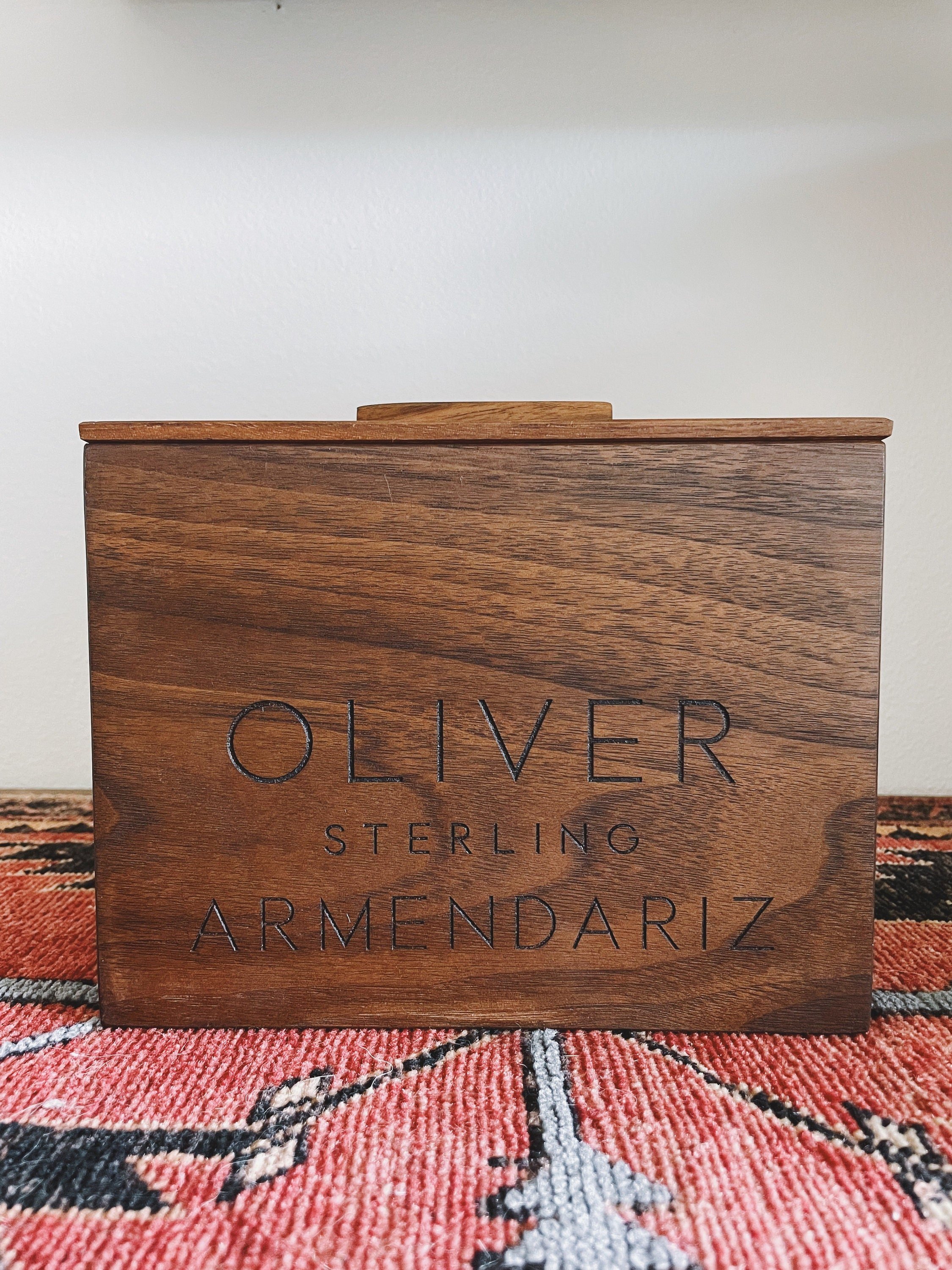 Personalized Photo Memory Box in Walnut, Engraved Wood Keepsake Box, Box for Baby Boy or Baby Girl