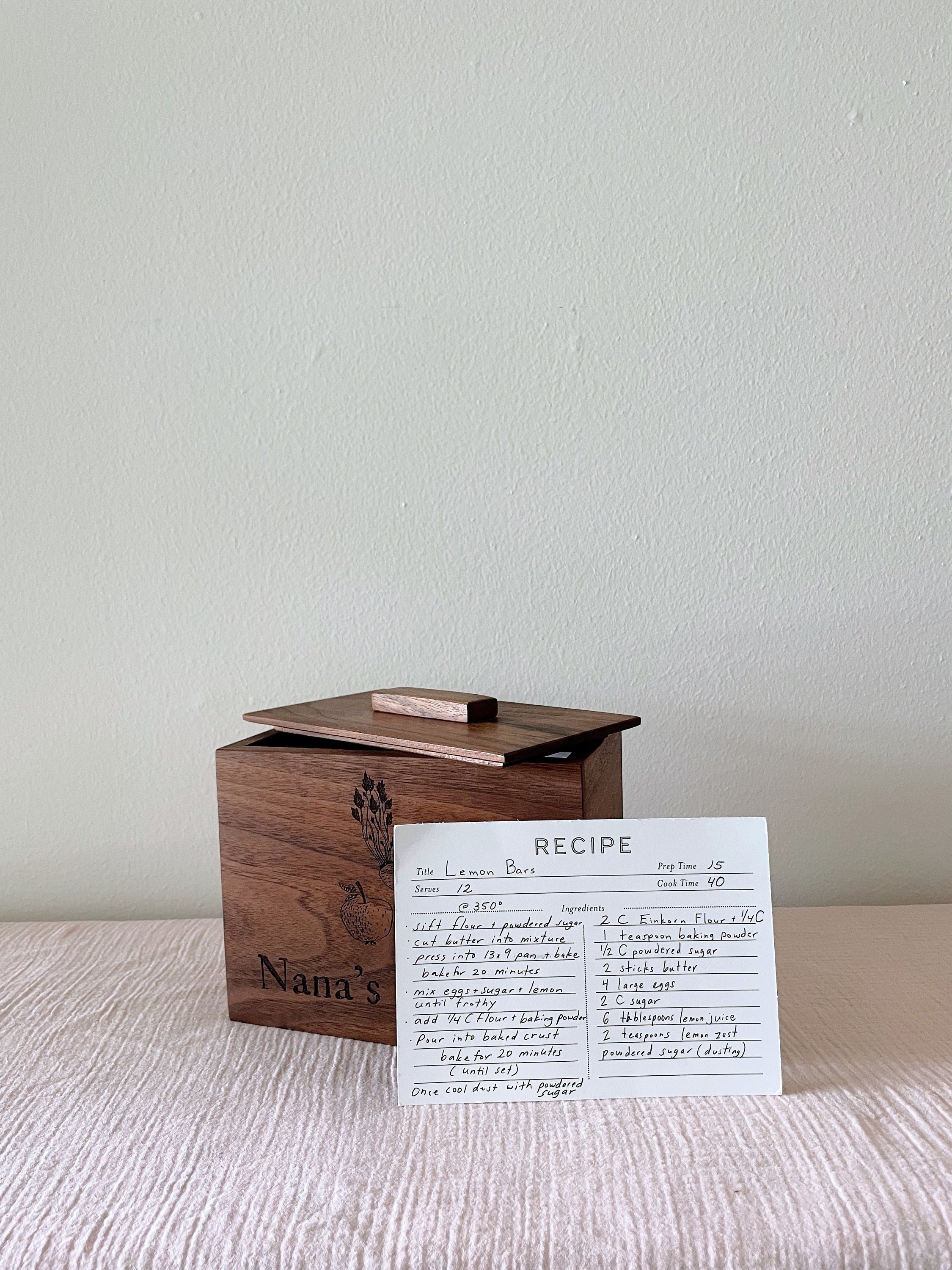 Personalized Recipe Box for Grandma, Engraved Wooden Recipe Box, Custom Keepsake Box