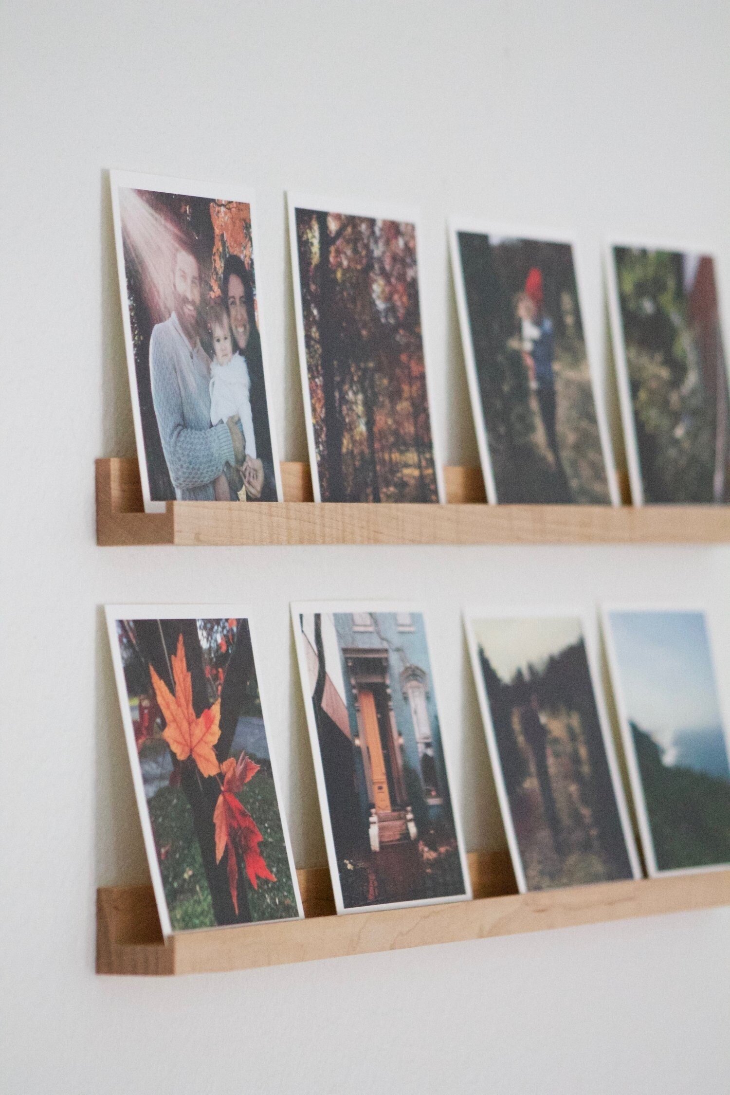 Wooden Photo Ledge Picture Shelf for Printed Photos, Art, and Vinyl, Photo Ledge to Display Photos and Polaroids, Photo Gift for Christmas