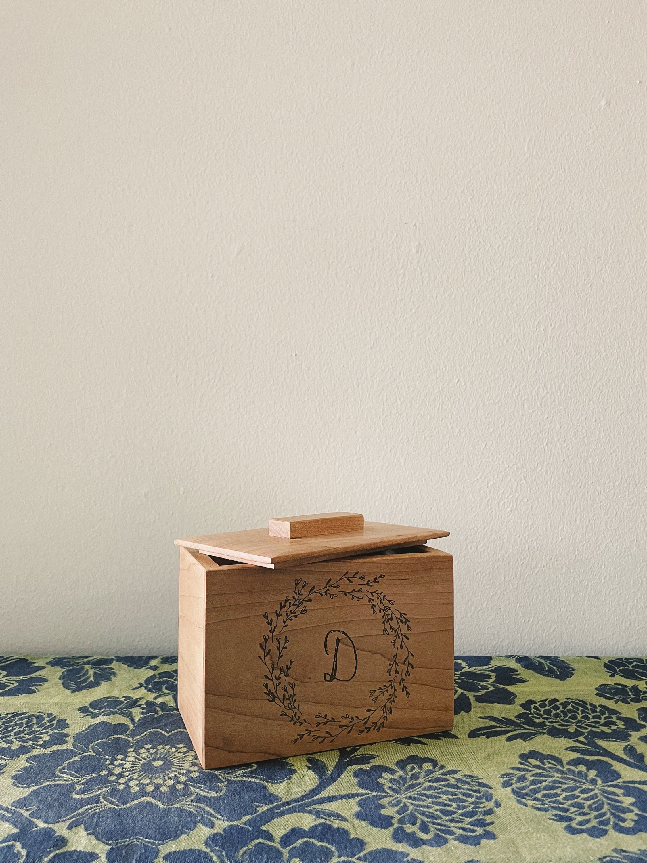 Engraved Monogram Recipe Box, Personalized Monogram Photo Box, Personalized Keepsake Box, Personalized Wedding Gift, Wooden Keepsake Box