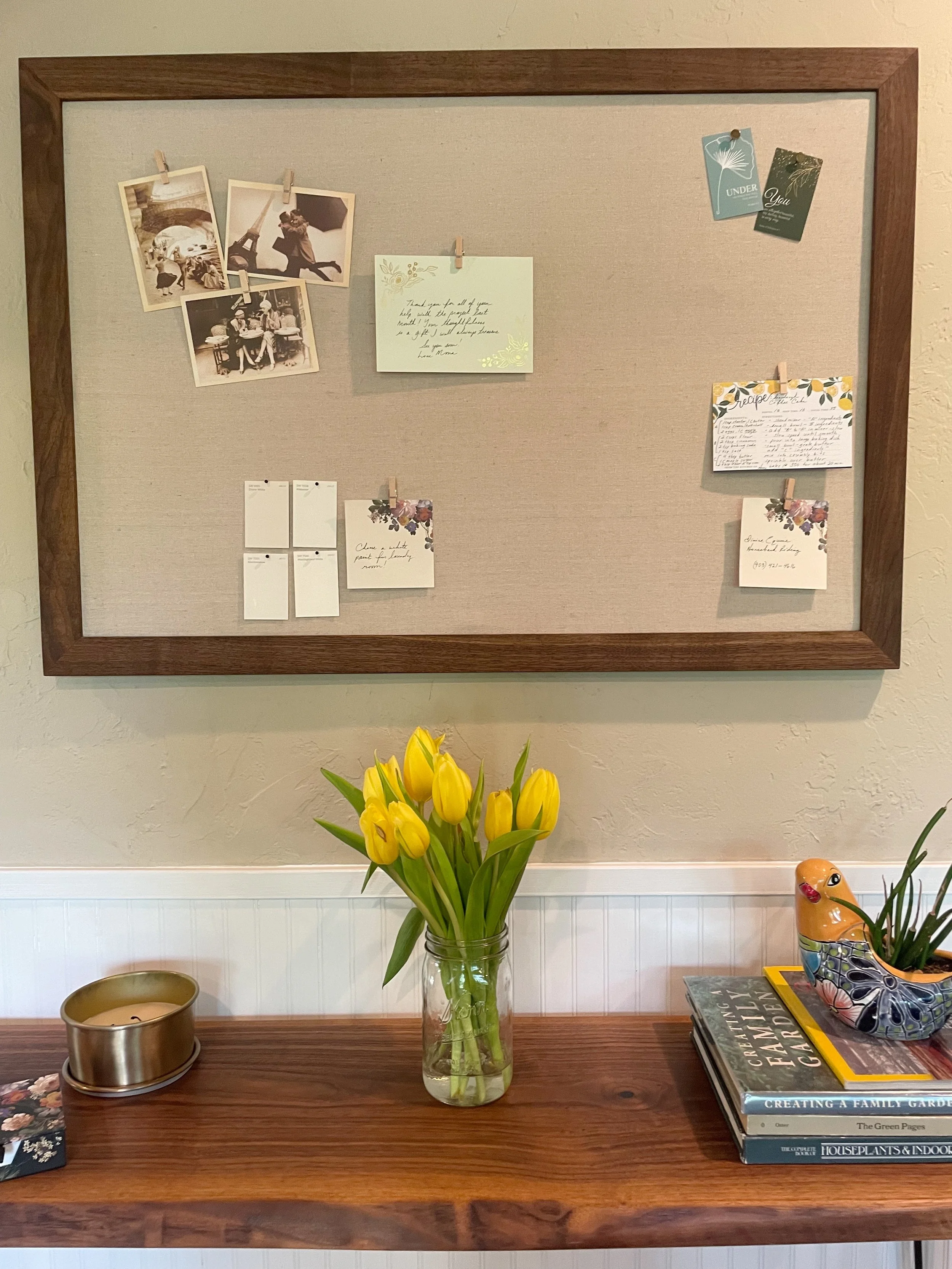 Fabric Bulletin Board with Solid Wood Walnut Frame – Framed Fabric Memo Board