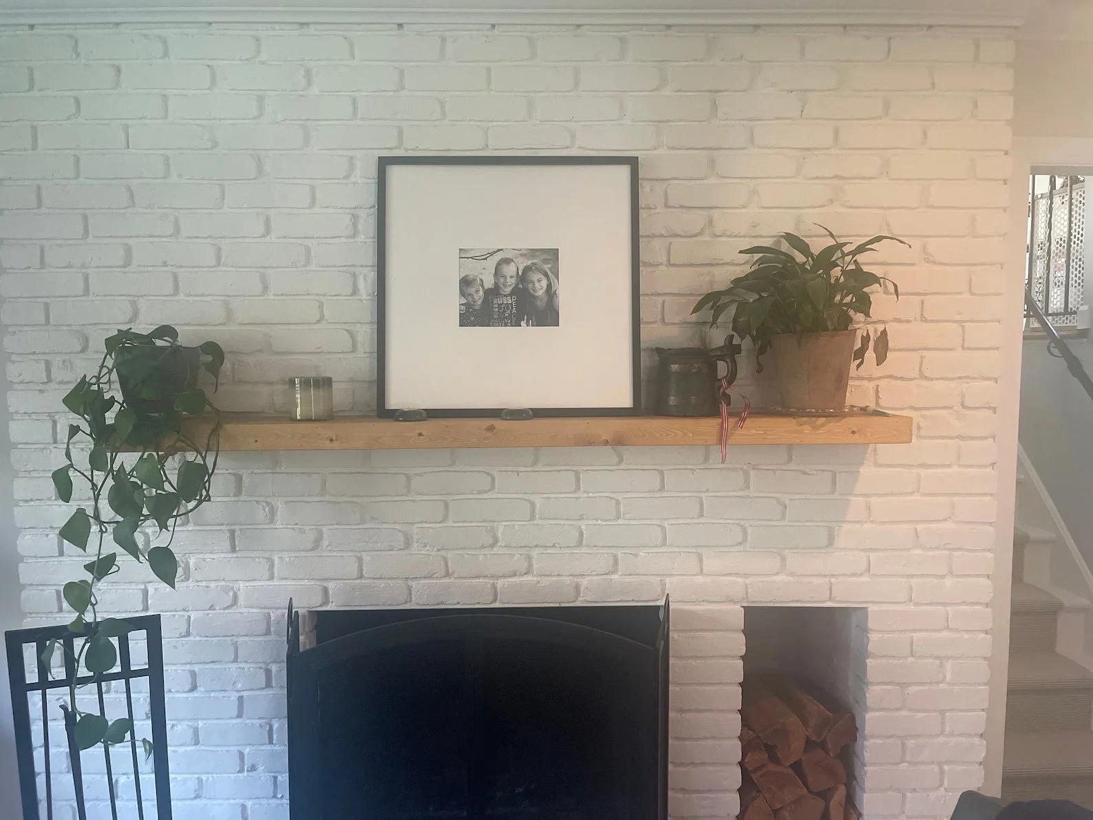 Rustic Pine Fireplace Mantel with Hidden Bracket