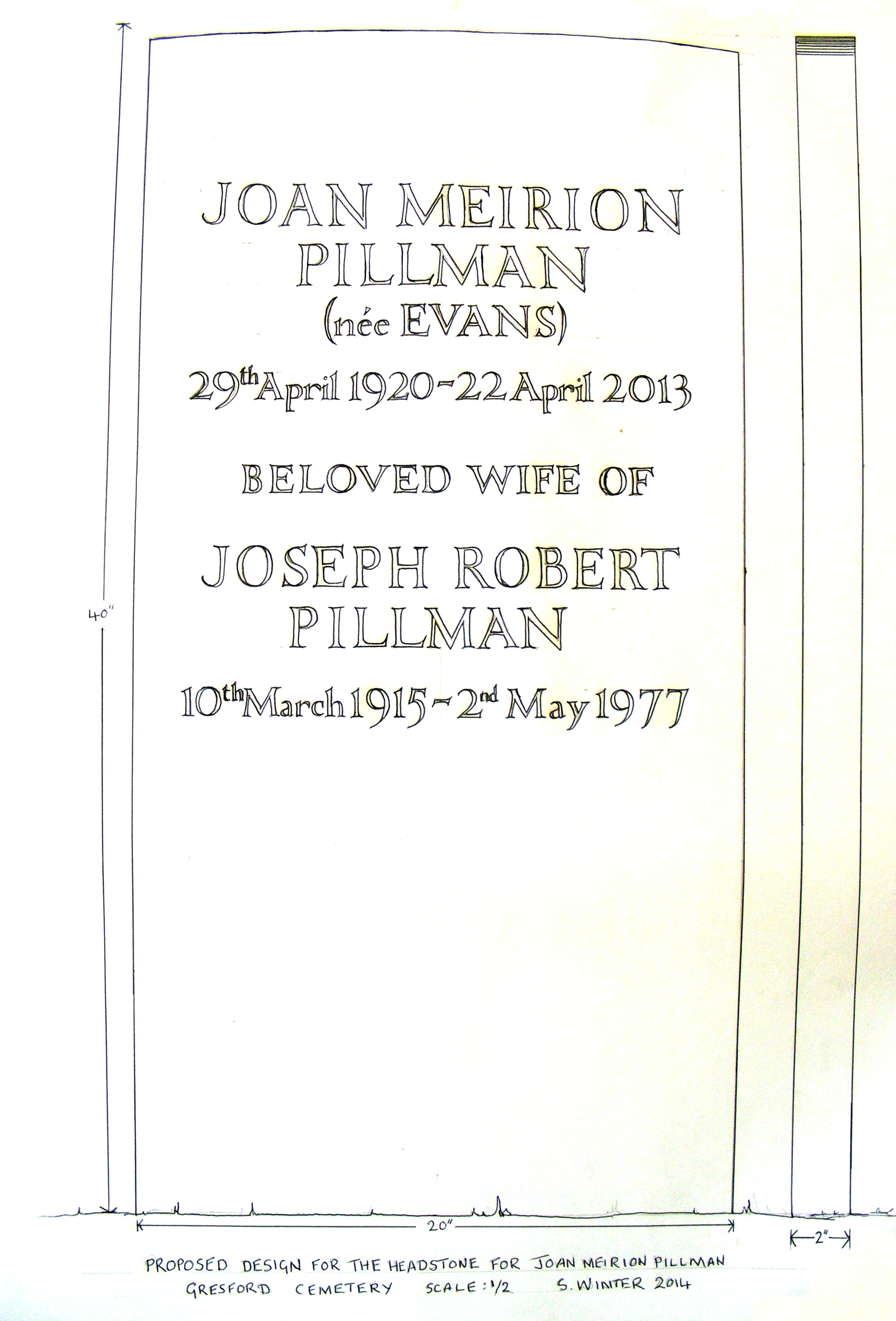 A half scale drawing of a proposed headstone