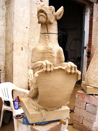 One of a pair of heraldic Talbot dogs made for Chester Museum, Chester, N.West England