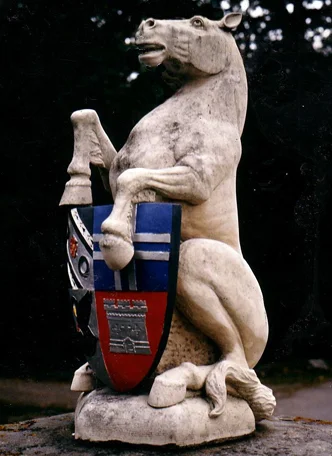 Heraldic Horse. On the gates of Bodrhyddan Hall, N. Wales.