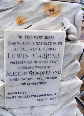 Damaged Lettering on the Alice Liddell memorial West Shore. Llandudno.