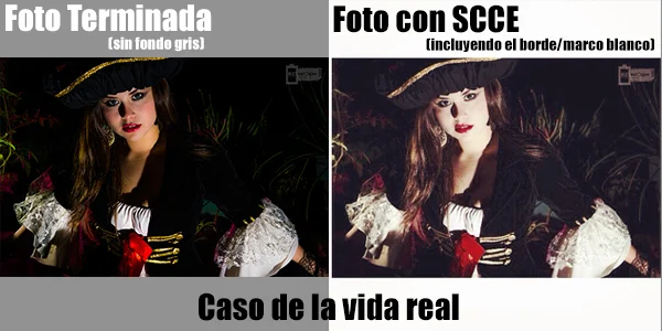 Uno de tantos casos con los que me he topado donde... bueno, creo que el chiste se cuenta solo. Izq. Foto terminada real. Der. Foto "procesada" por el cliente. Con todo y bordes blancos.