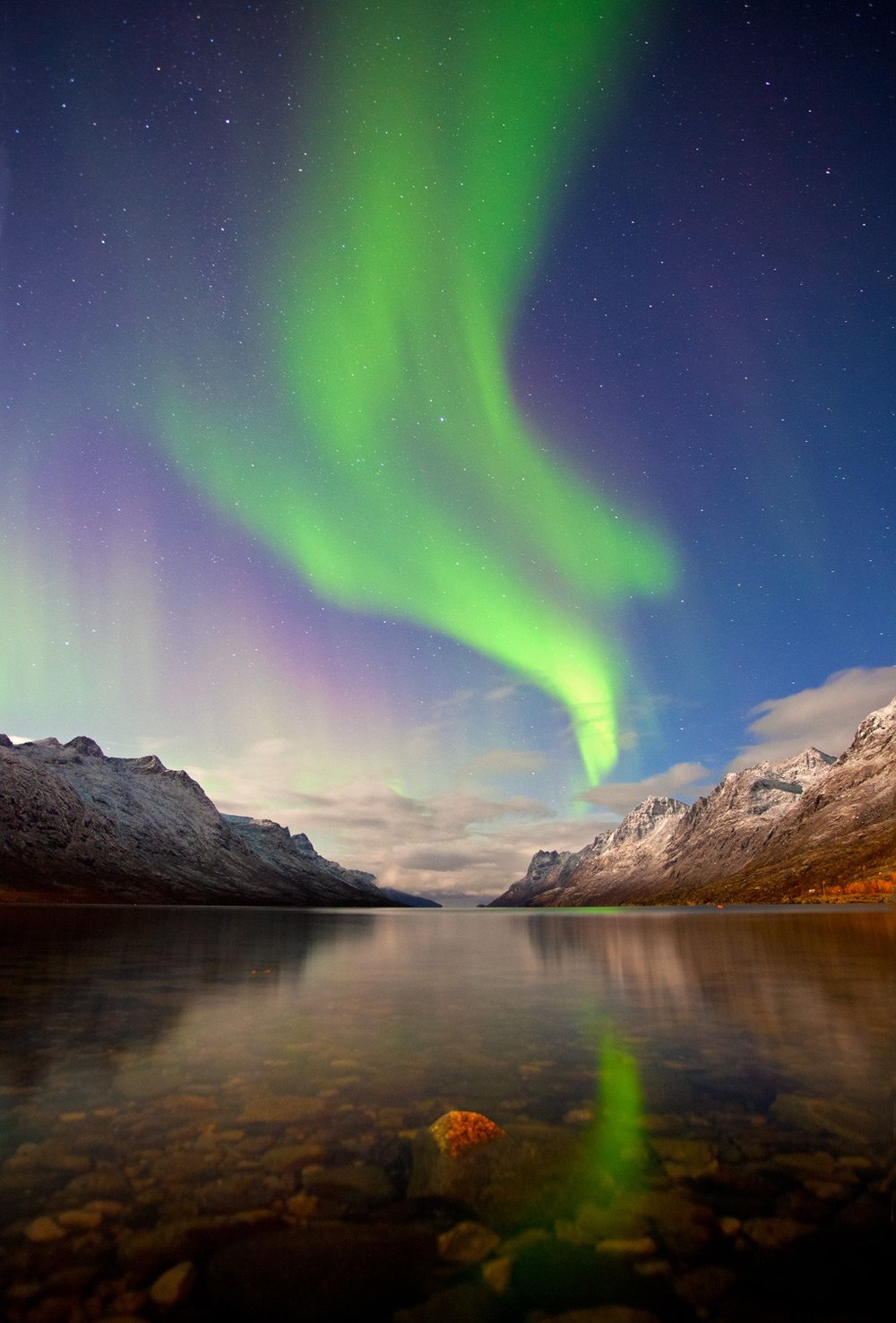 Northern Lights (Aurora Borealis) over Ersfjordbotn, Tromso, Nor