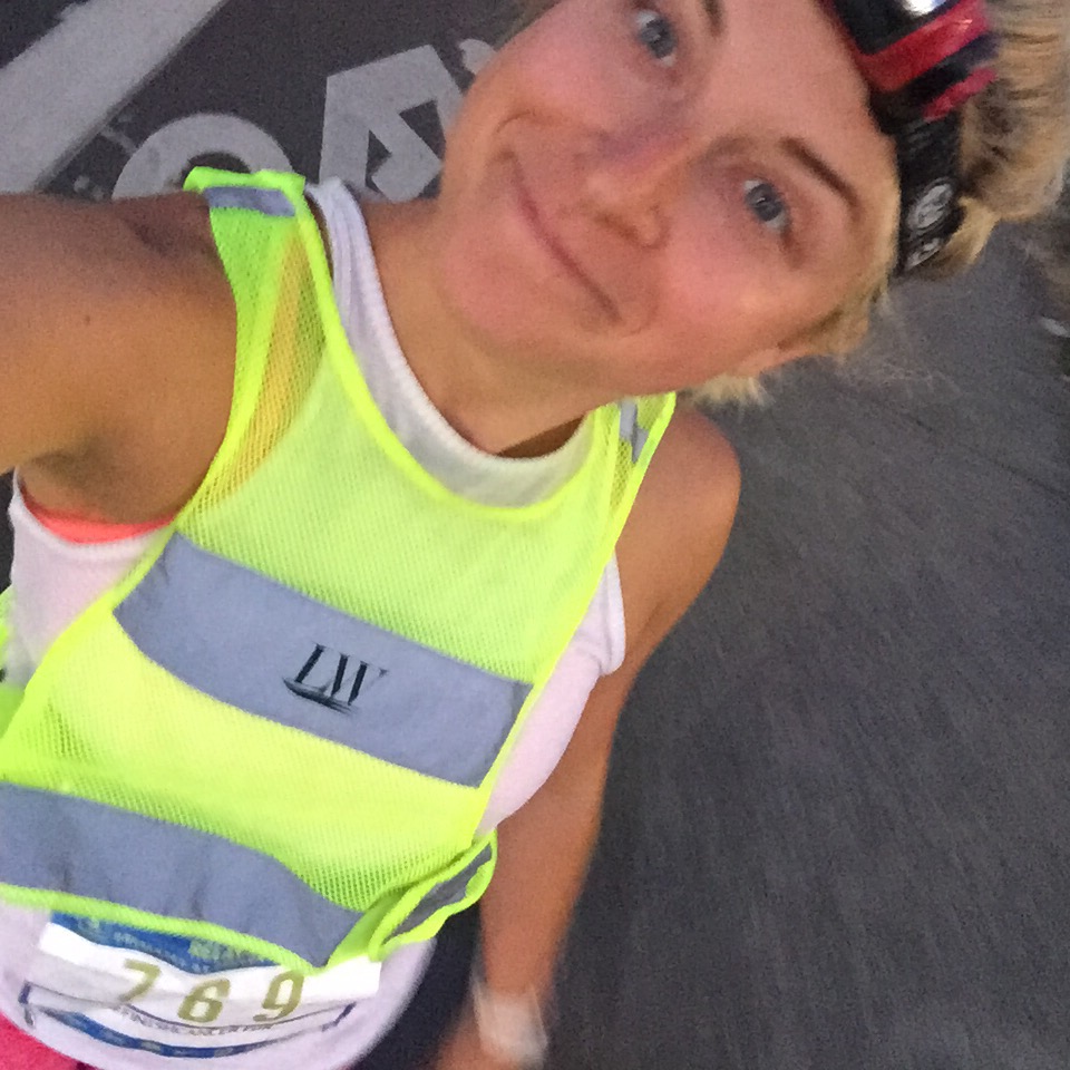 Leg #1 ready to rock - headlamp, reflective vest and all!