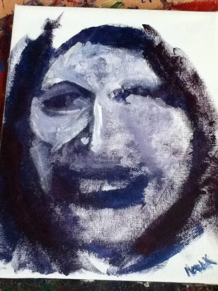 #229, "Zombie Burger" - 3 Faces - Acrylic on Canvass, 8x10