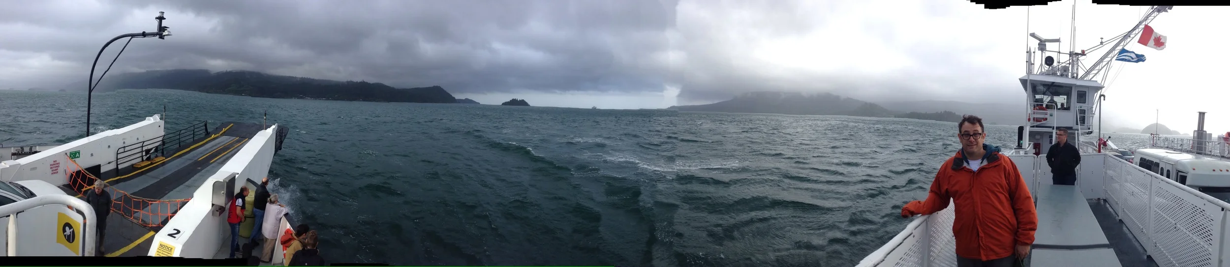 A Panorama shot of the Ferry ride across to Skidegate. Ryan holds 'er steady.