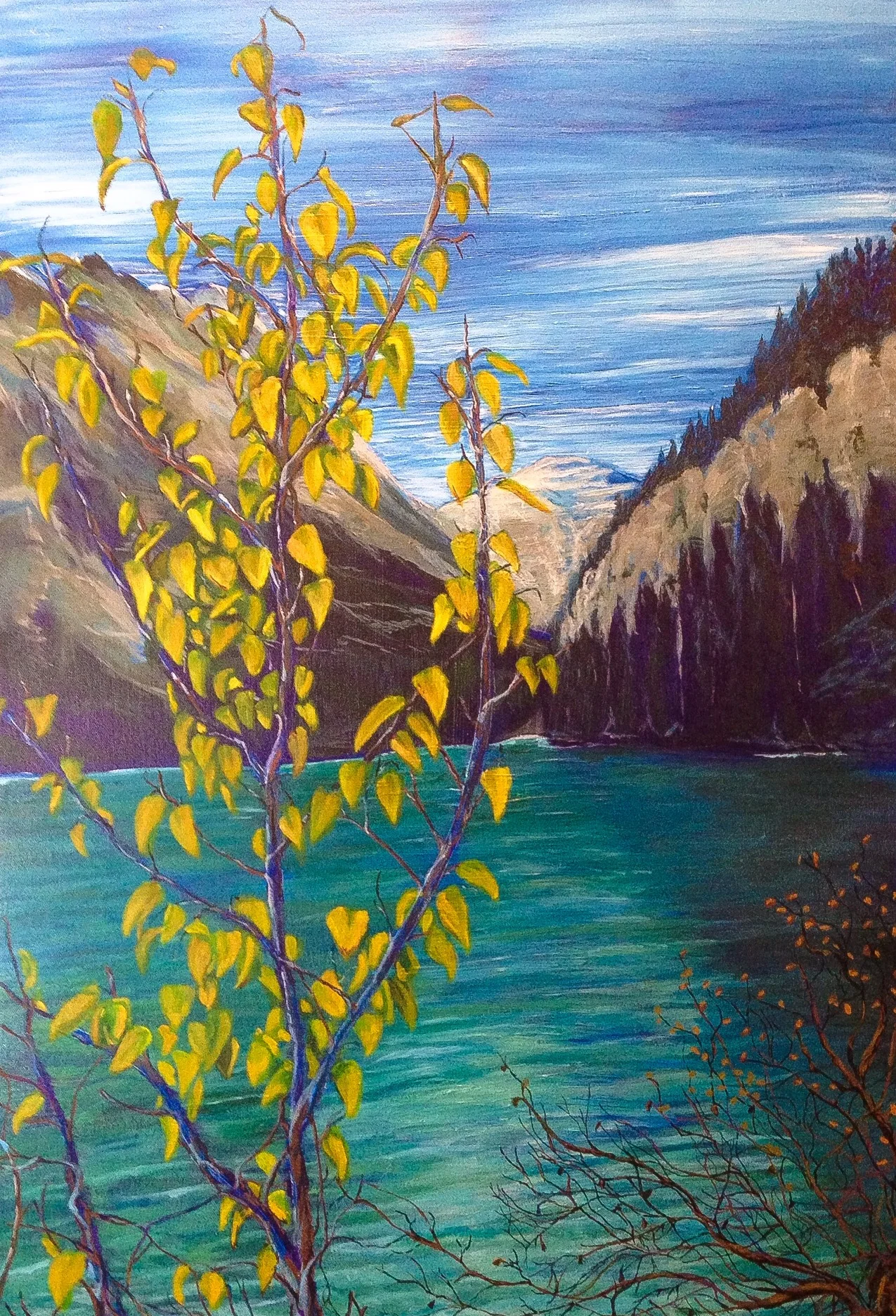 Lake Louise, Autum. Acrylic on Canvass. 2 feet by 3 feet. $600