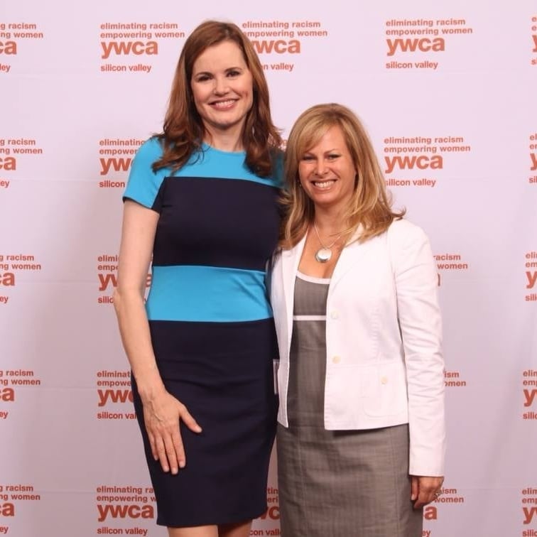 Allison Kluger and Geena Davis at the annual YWCA luncheon.