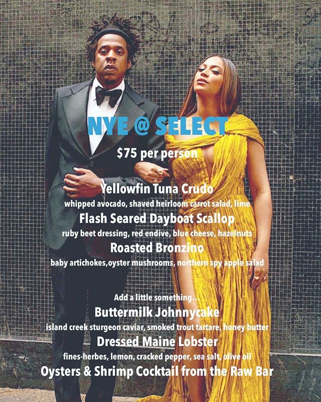 NEW YEAR&rsquo;S EVE is going to be 🔥 .  3 course menu $75.  Jay-Z &amp; Beyonc&eacute; on the tunes.  Plenty of champagne flowing 🍾 . Get your res now on Opentable or on our website while they last.